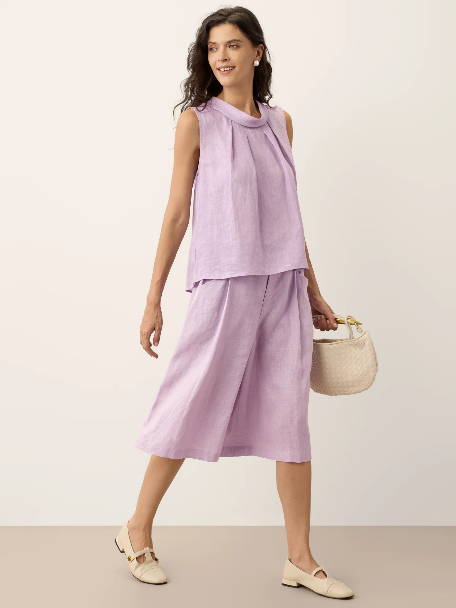 100% Linen Structured Collar Sleeveless Blouse BLAIR - Image 3
