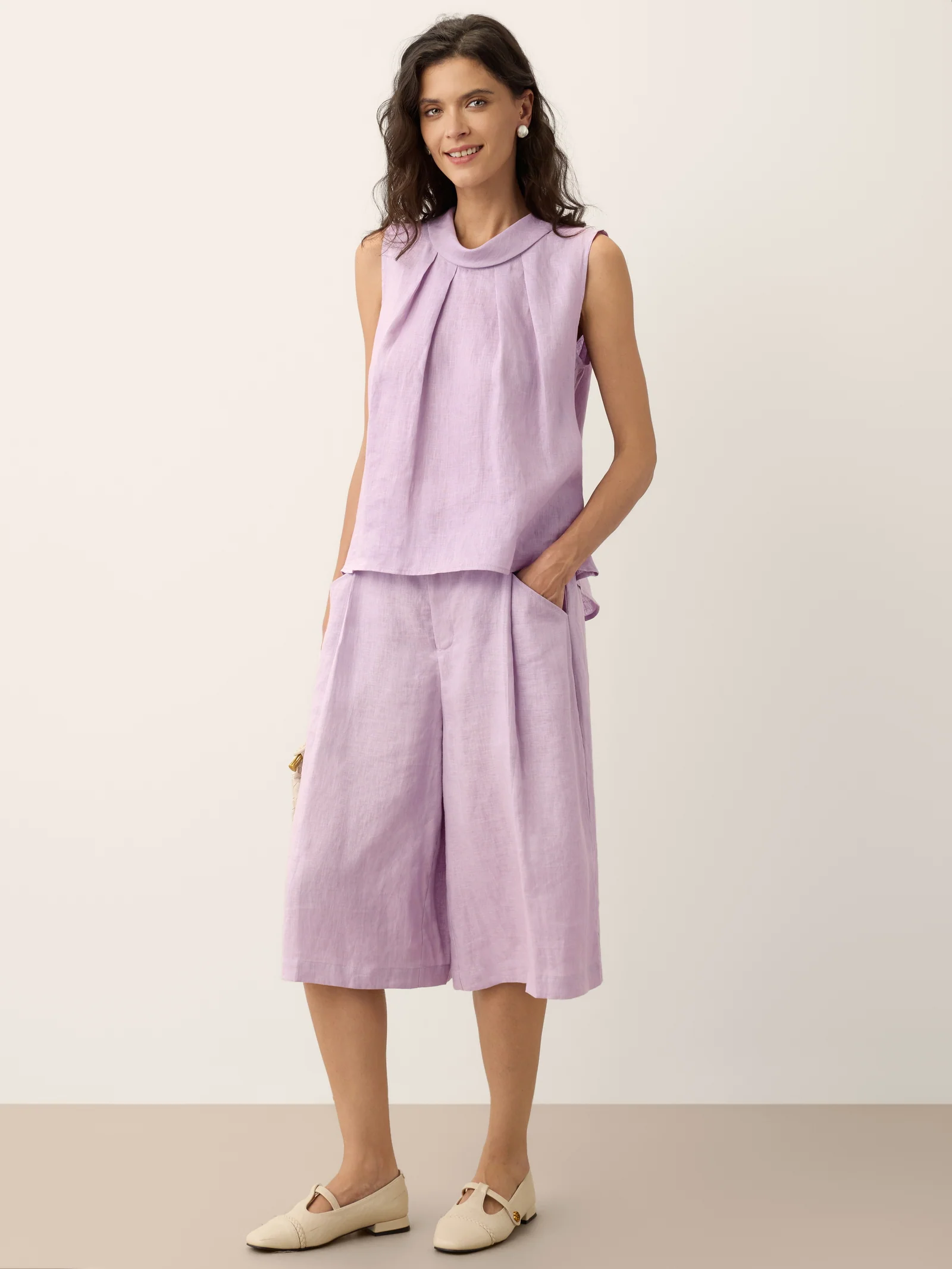 100% Linen Structured Collar Sleeveless Blouse BLAIR - Image 4