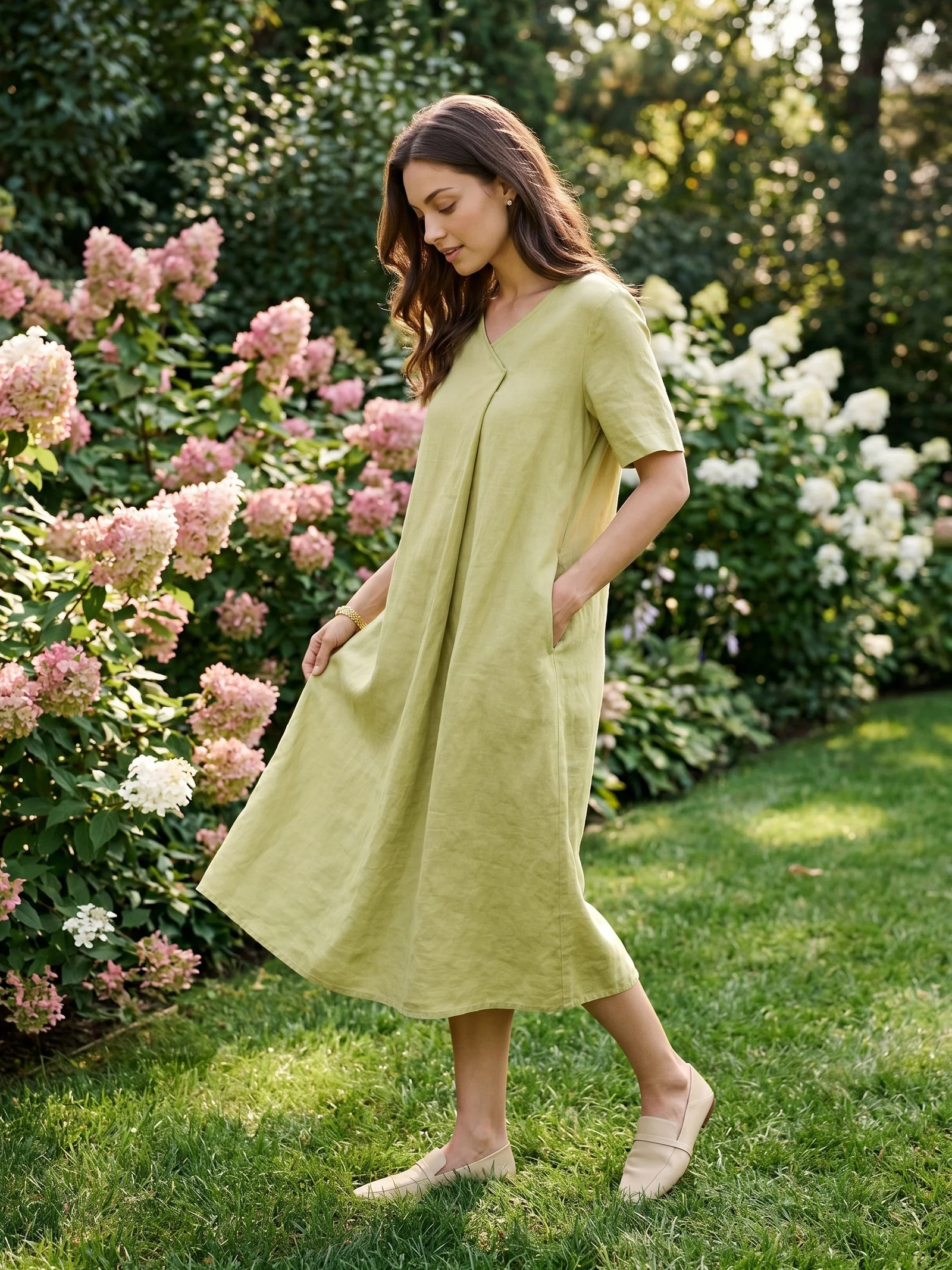 100% Linen Surplice Neck A Line Maxi Dress JUDITH - Image 2
