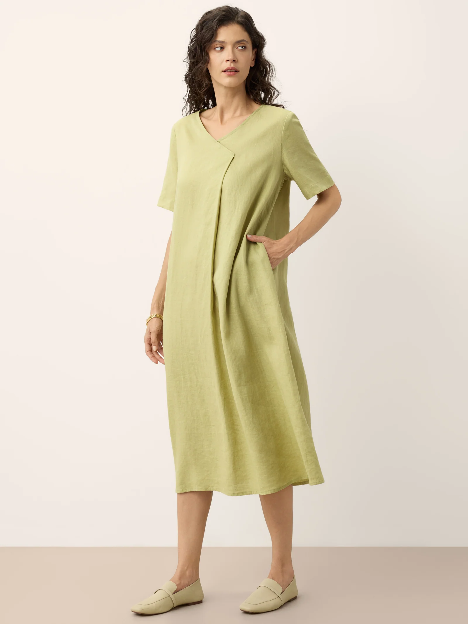 100% Linen Surplice Neck A Line Maxi Dress JUDITH - Image 4