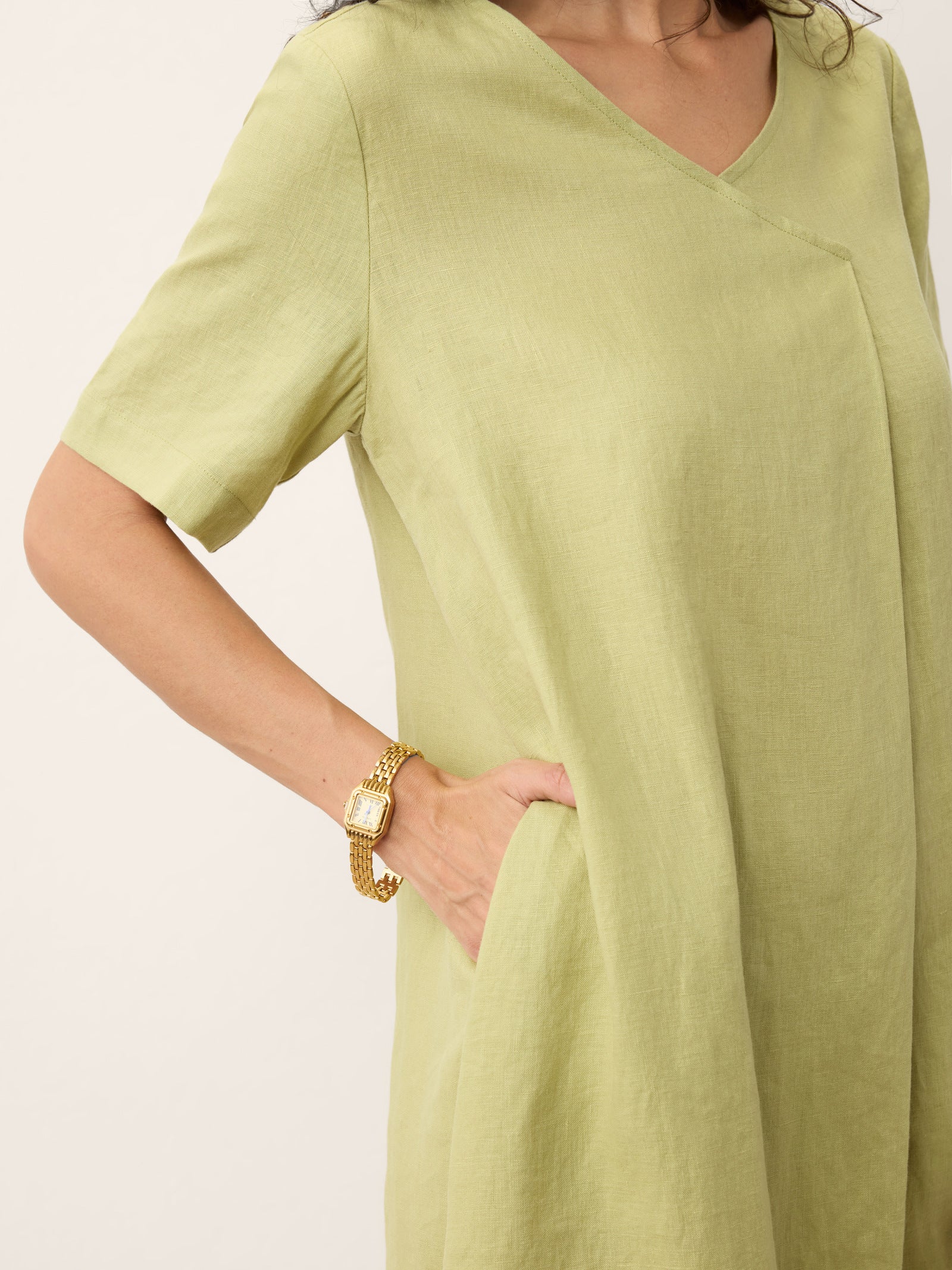 100% Linen Surplice Neck A Line Maxi Dress JUDITH - Image 6