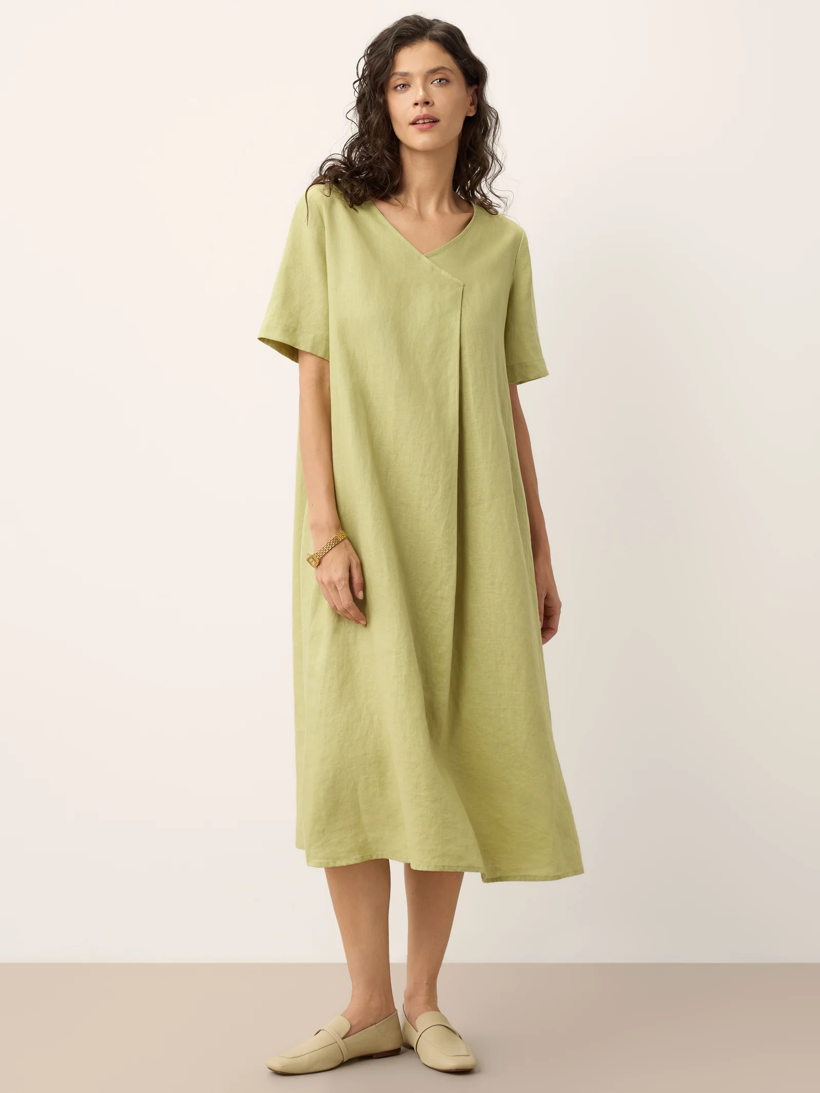 100% Linen Surplice Neck A Line Maxi Dress JUDITH - Image 8