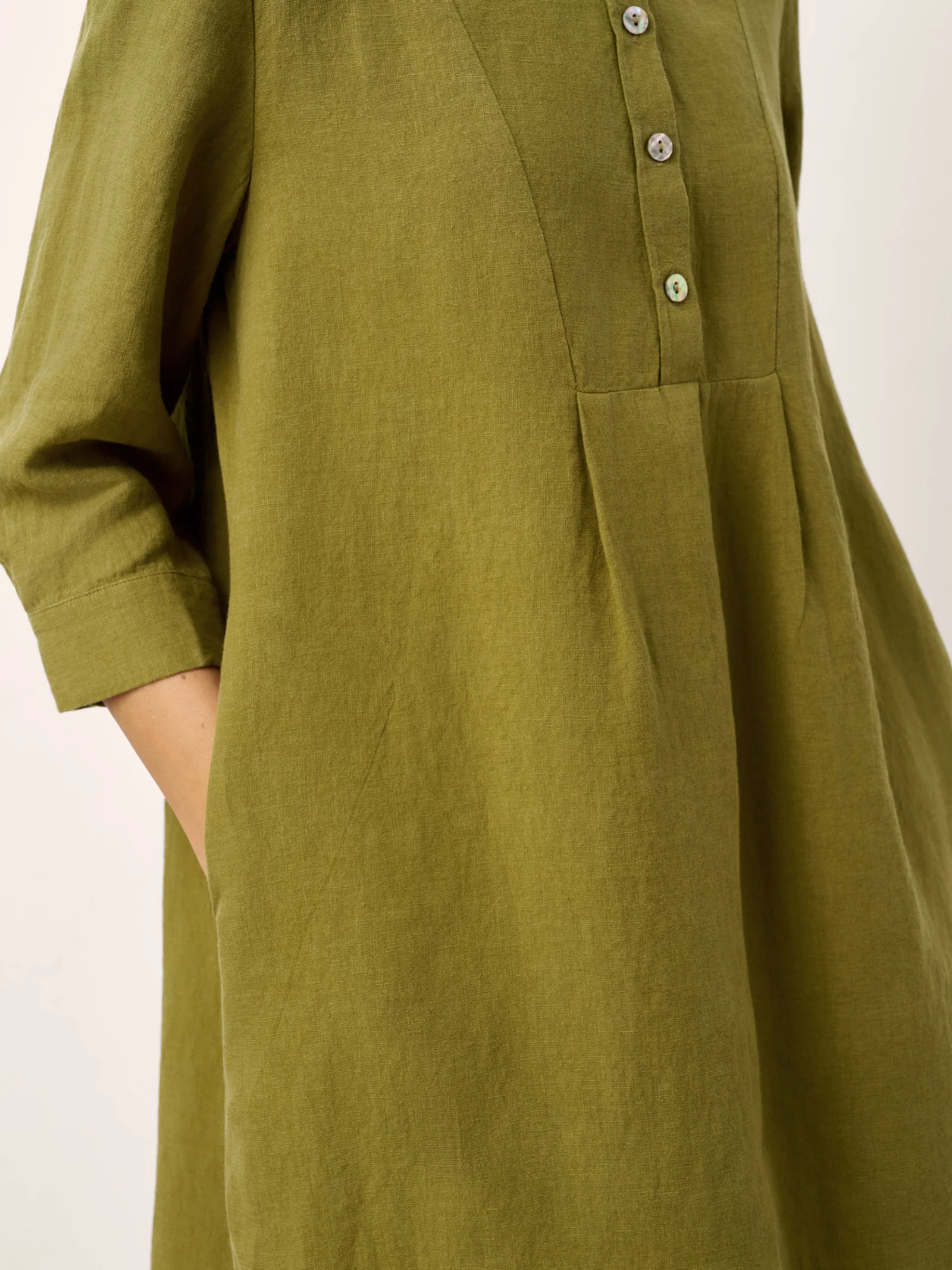 100% Linen Tailored Lapel 3/4 Sleeve Midi Shirt Dress MERCEDES - Image 10