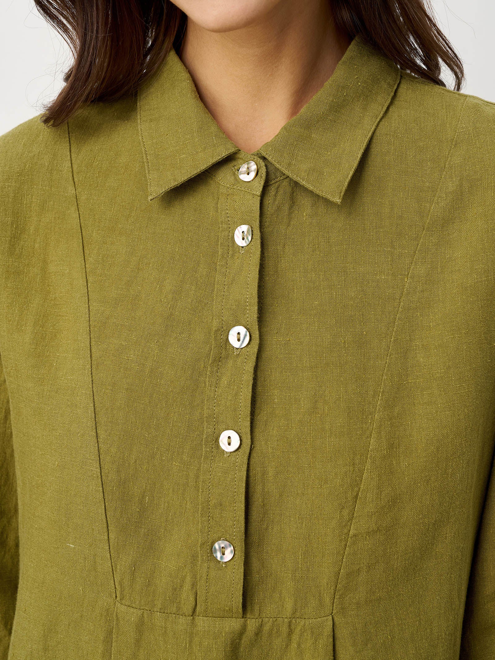 100% Linen Tailored Lapel 3/4 Sleeve Midi Shirt Dress MERCEDES - Image 8
