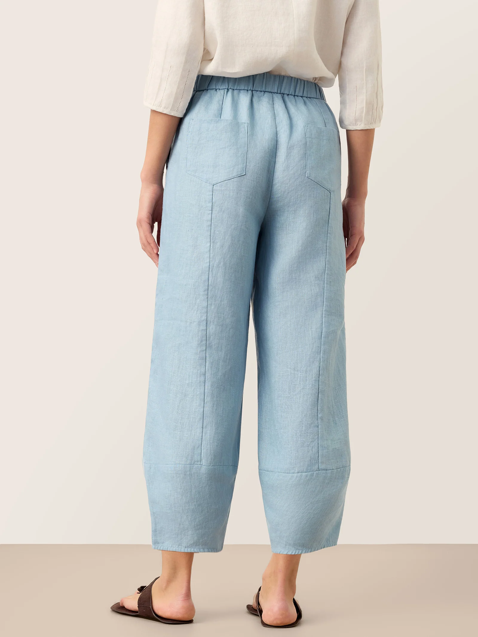 100% Linen Tapered Cropped Pull-On Trousers LORETTA - Image 4