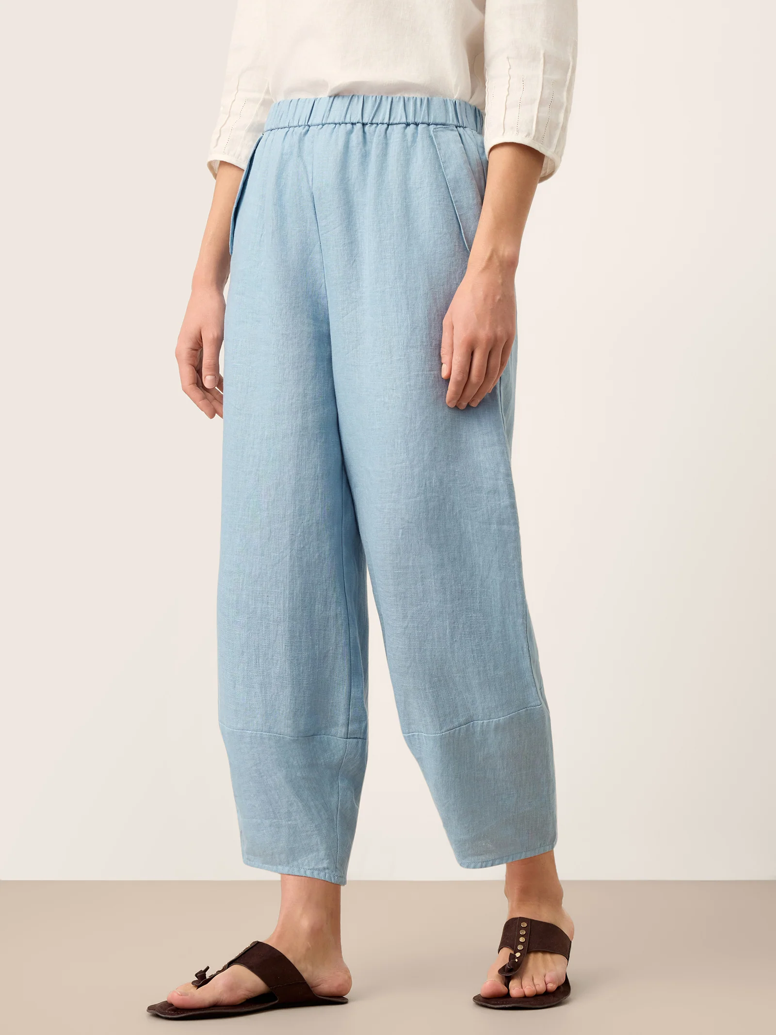 100% Linen Tapered Cropped Pull-On Trousers LORETTA - Image 5