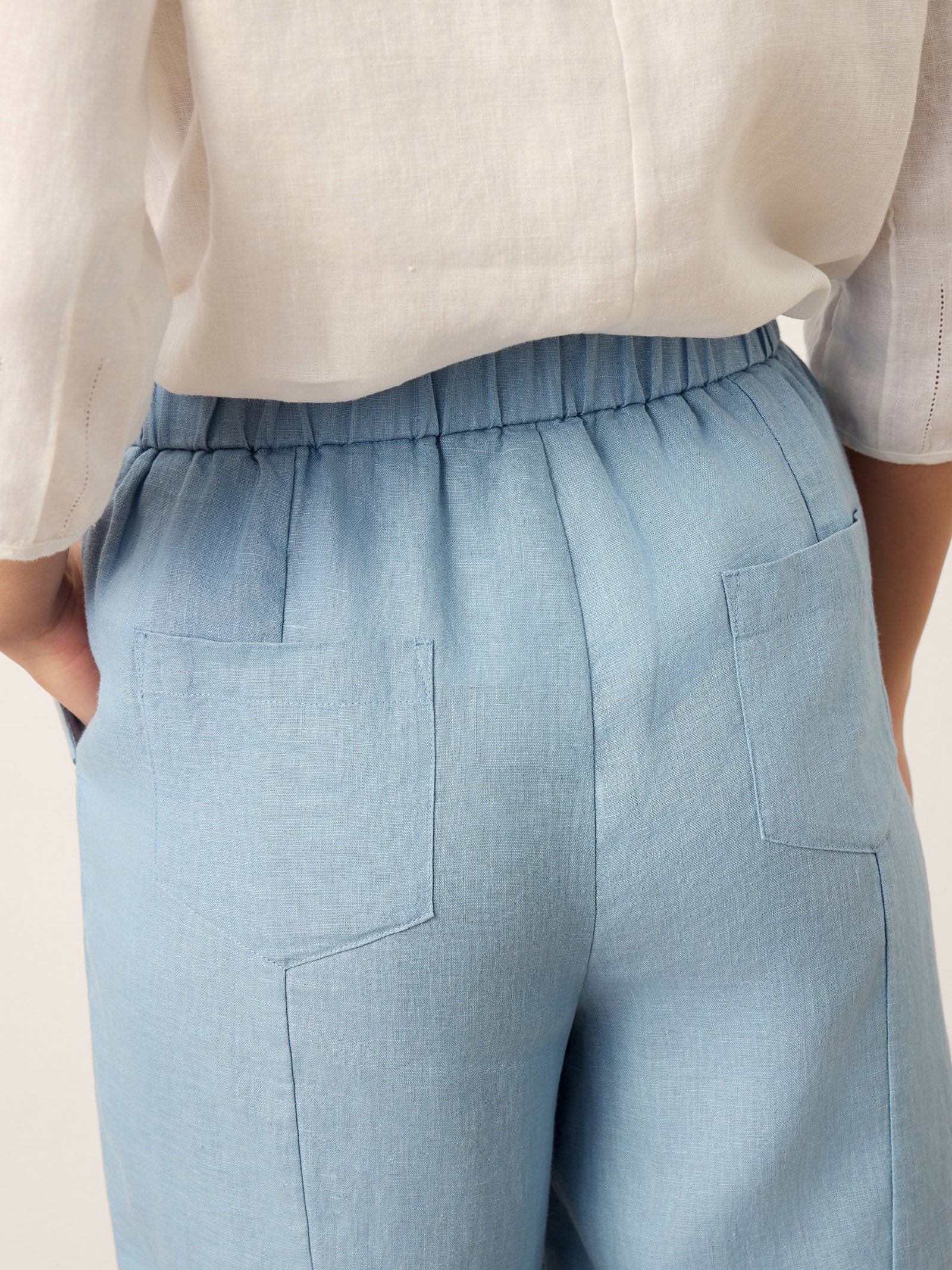 100% Linen Tapered Cropped Pull-On Trousers LORETTA - Image 7