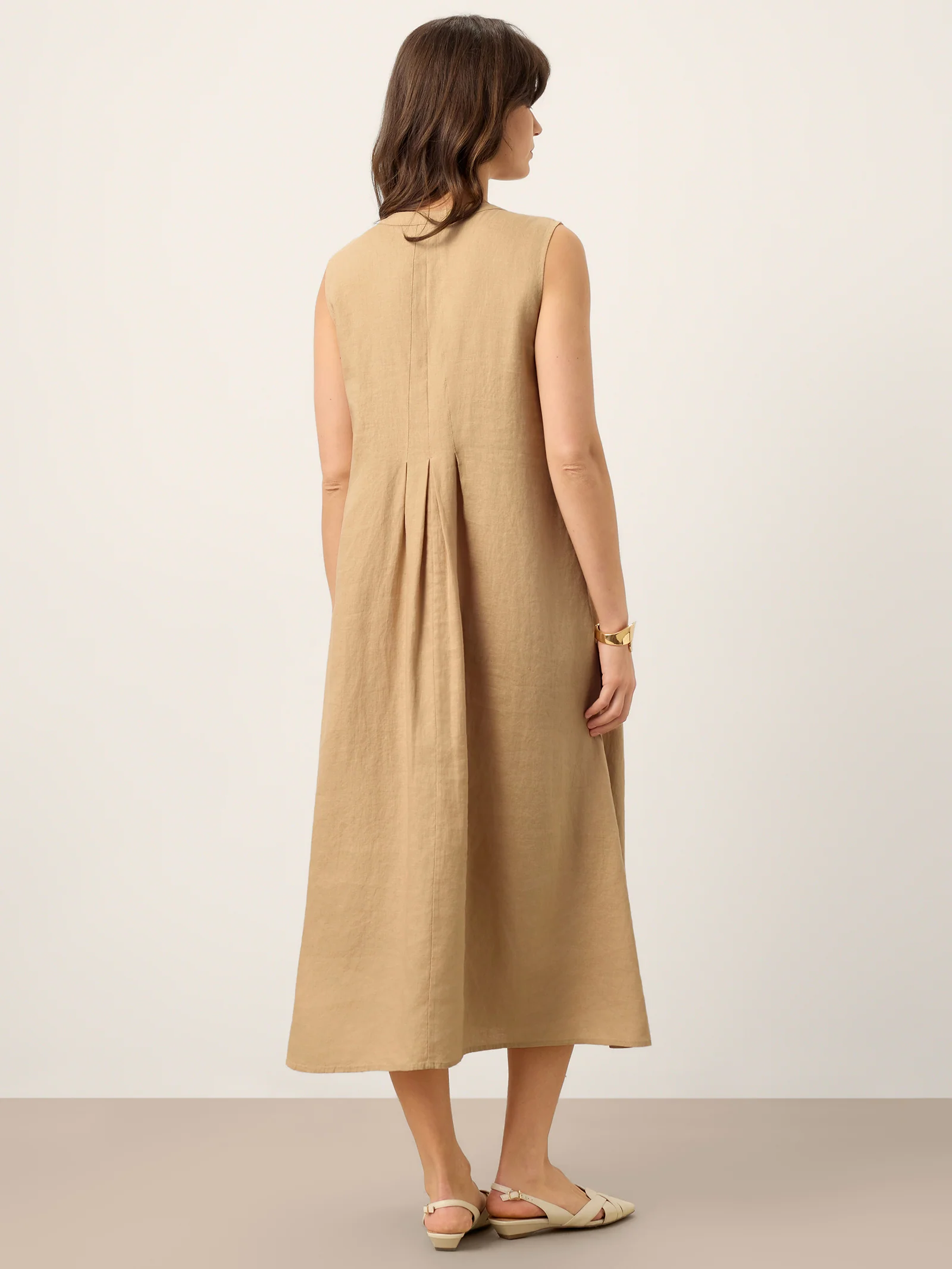 100% Linen Sleeveless Tie-Neck Pintucked Maxi Dress MILLICENT - Image 3