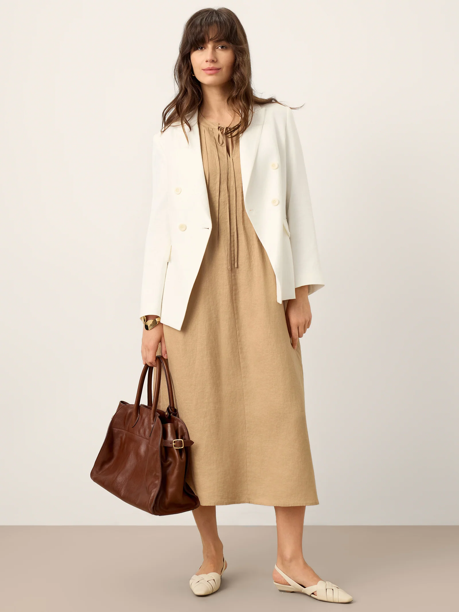 100% Linen Sleeveless Tie-Neck Pintucked Maxi Dress MILLICENT - Image 6