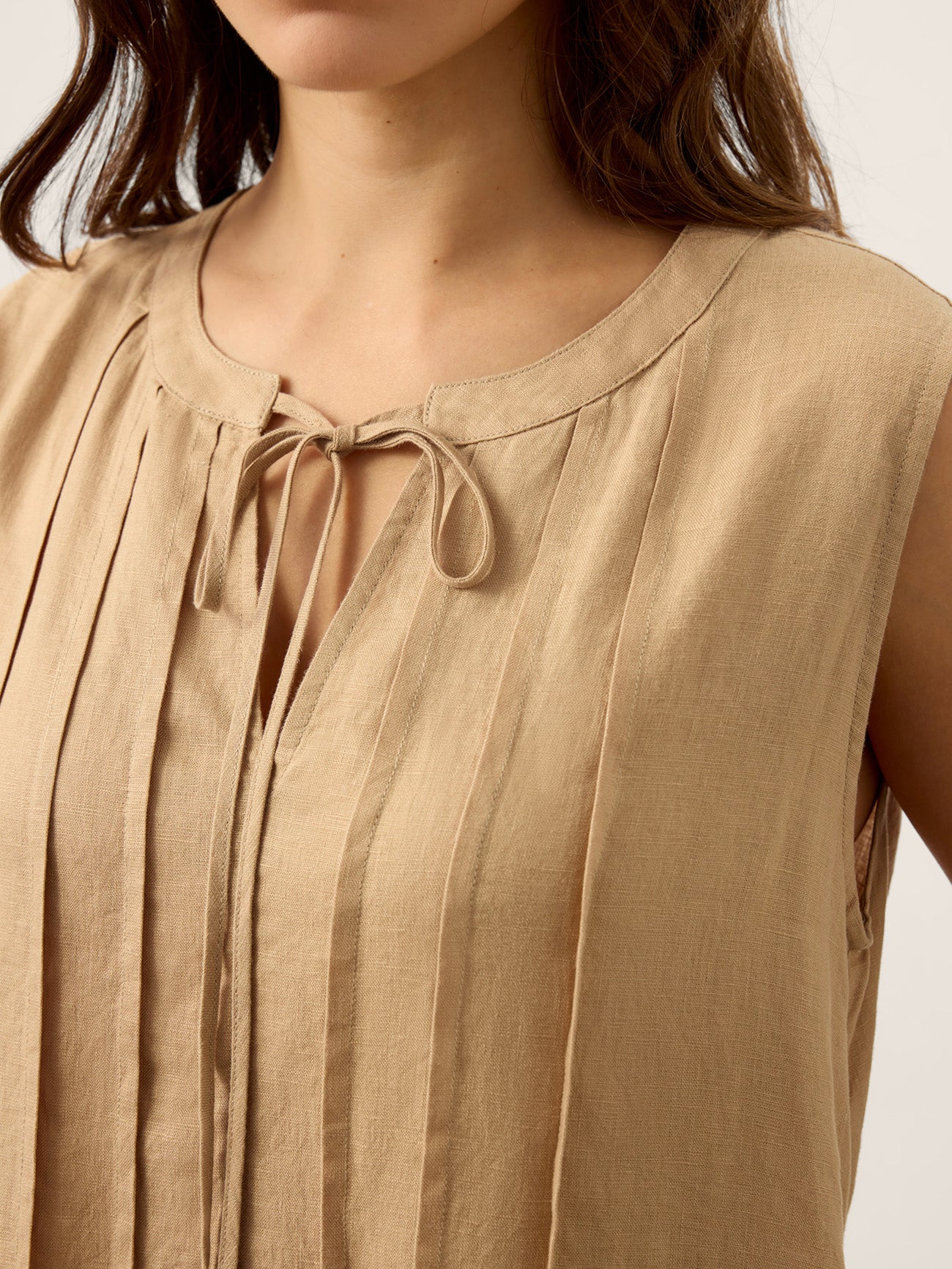 100% Linen Sleeveless Tie-Neck Pintucked Maxi Dress MILLICENT - Image 7