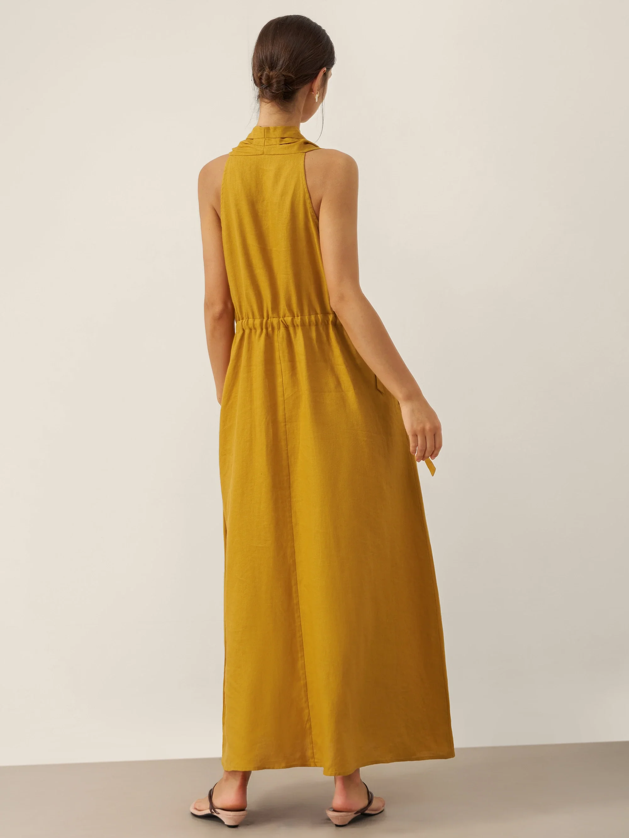 100% Linen V-Neck Halter Maxi Dress BETH - Image 4