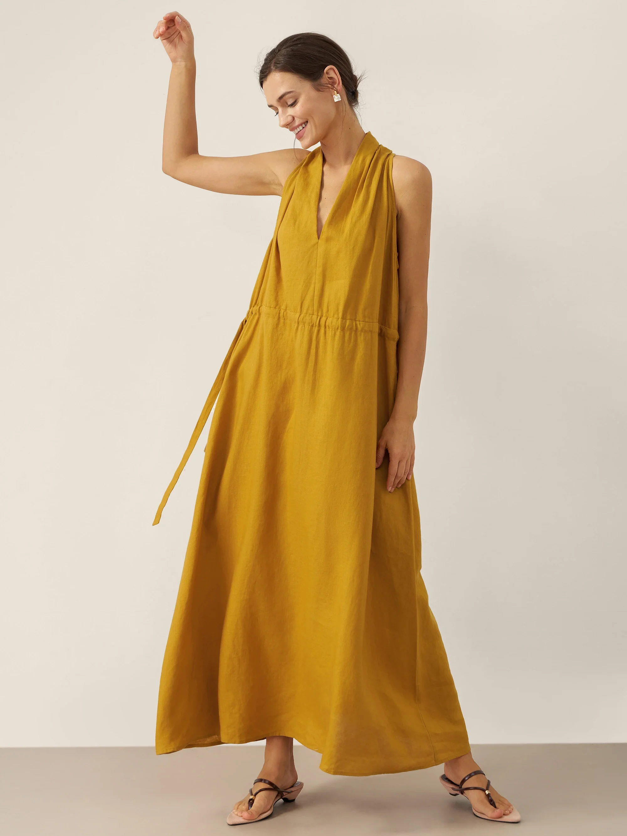 100% Linen V-Neck Halter Maxi Dress BETH - Image 5