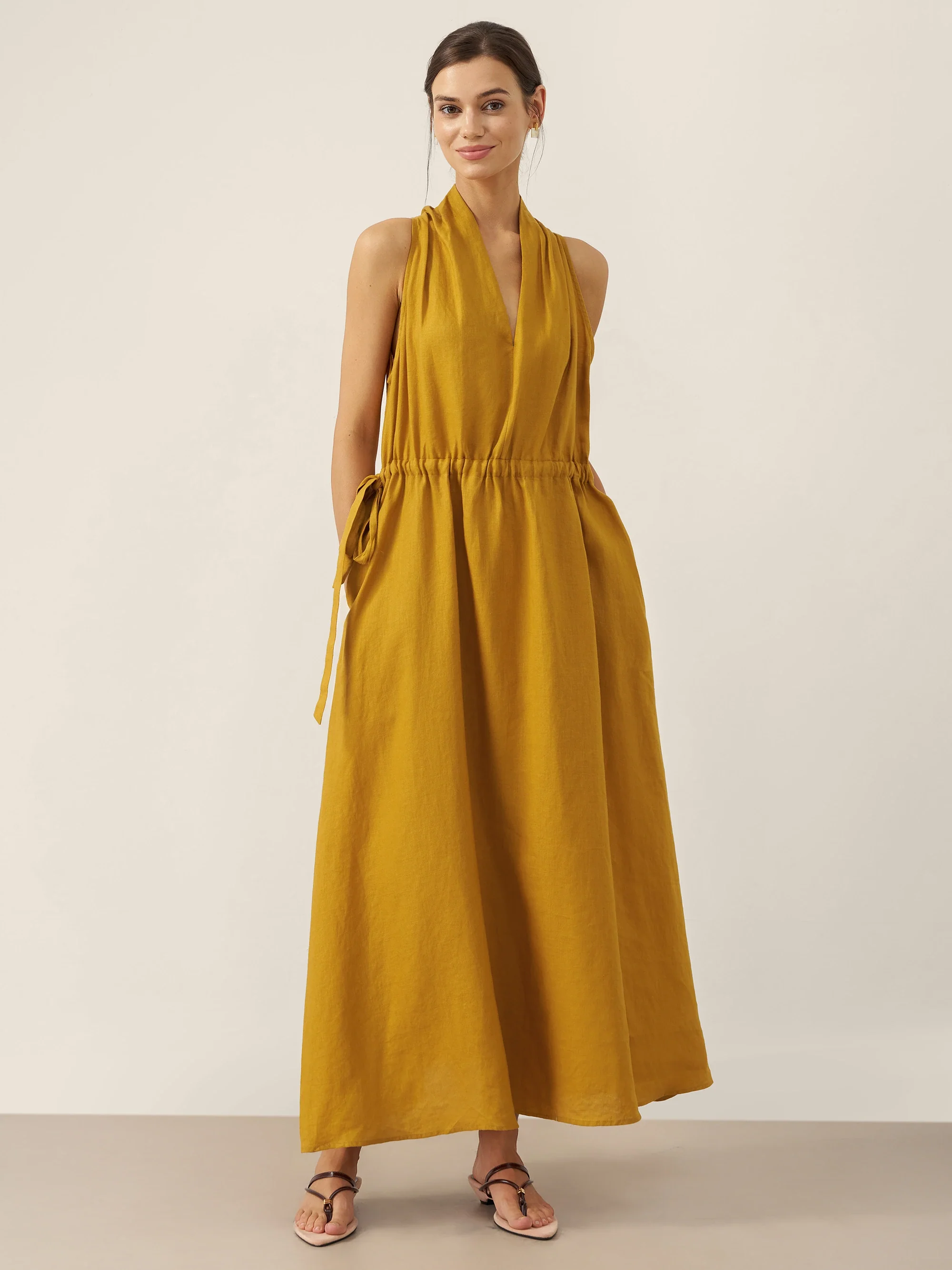 100% Linen V-Neck Halter Maxi Dress BETH - Image 6