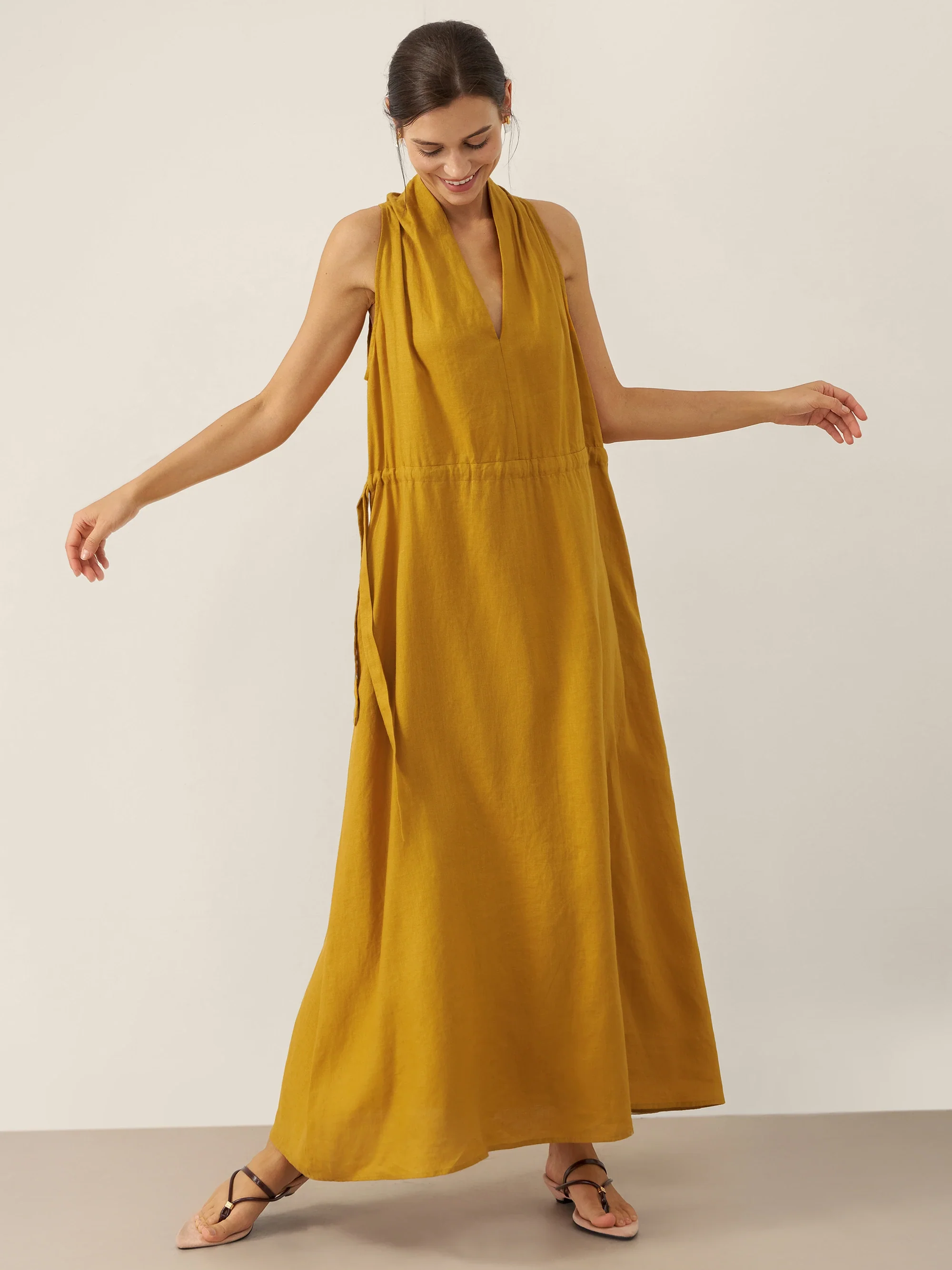 100% Linen V-Neck Halter Maxi Dress BETH - Image 7