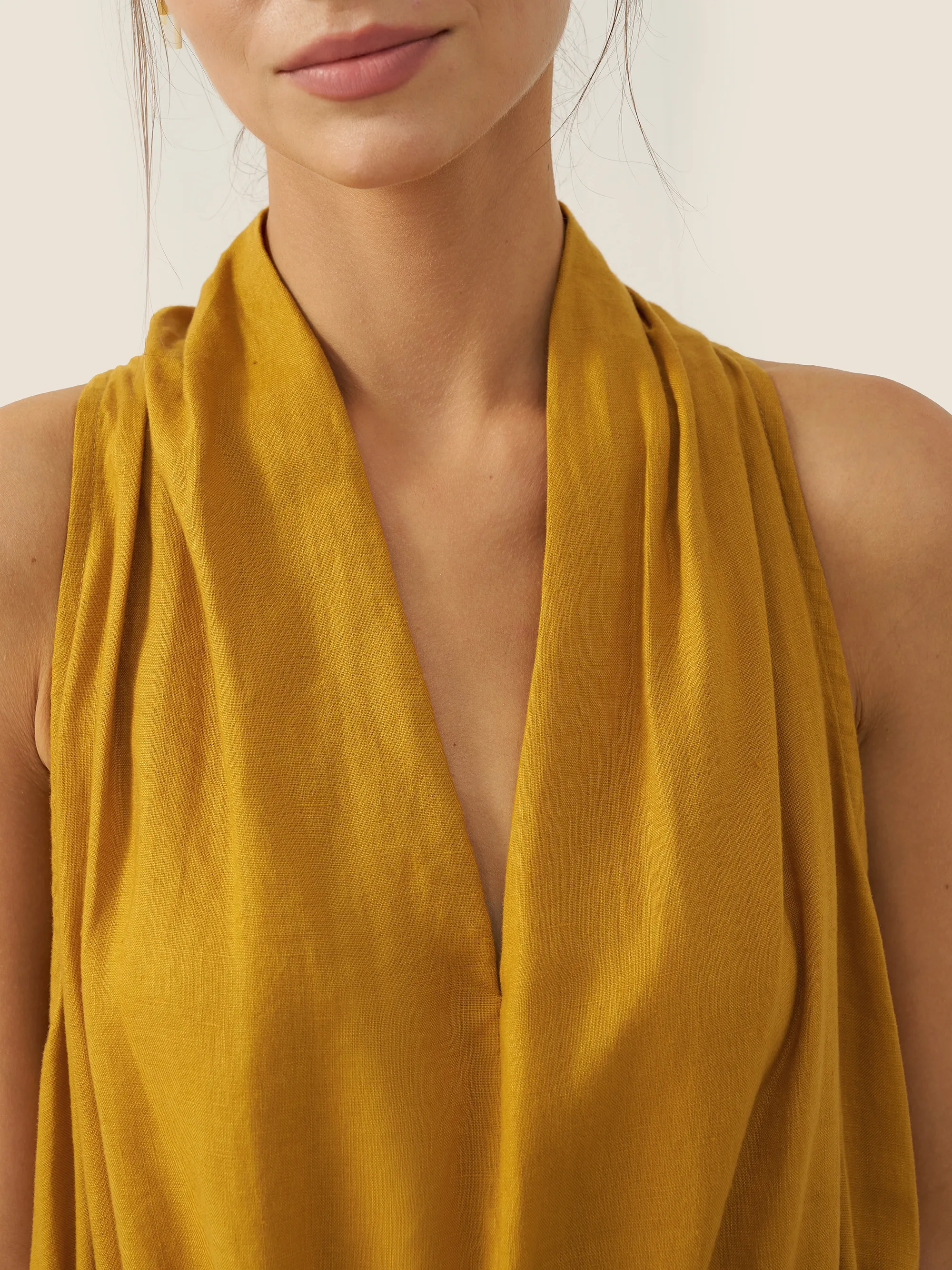 100% Linen V-Neck Halter Maxi Dress BETH - Image 9