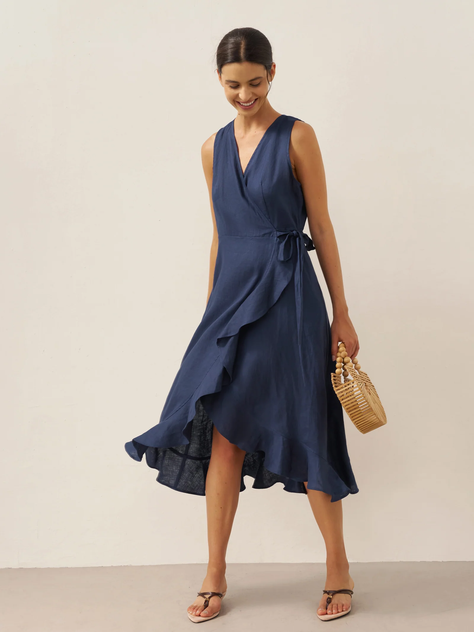 100% Linen V-Neck One-Piece Ruffle Hem Maxi Dress MAYA - Image 14