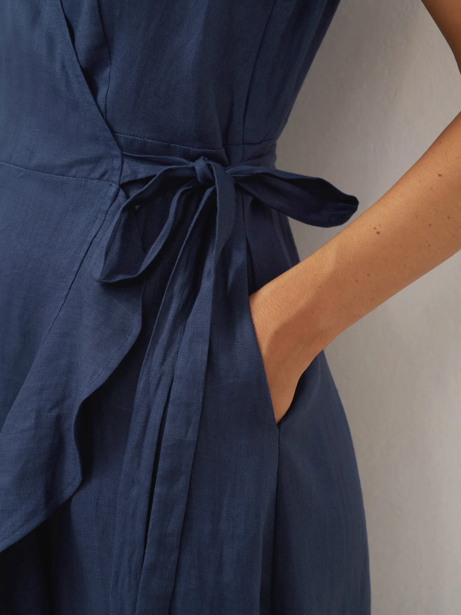 100% Linen V-Neck One-Piece Ruffle Hem Maxi Dress MAYA - Image 15