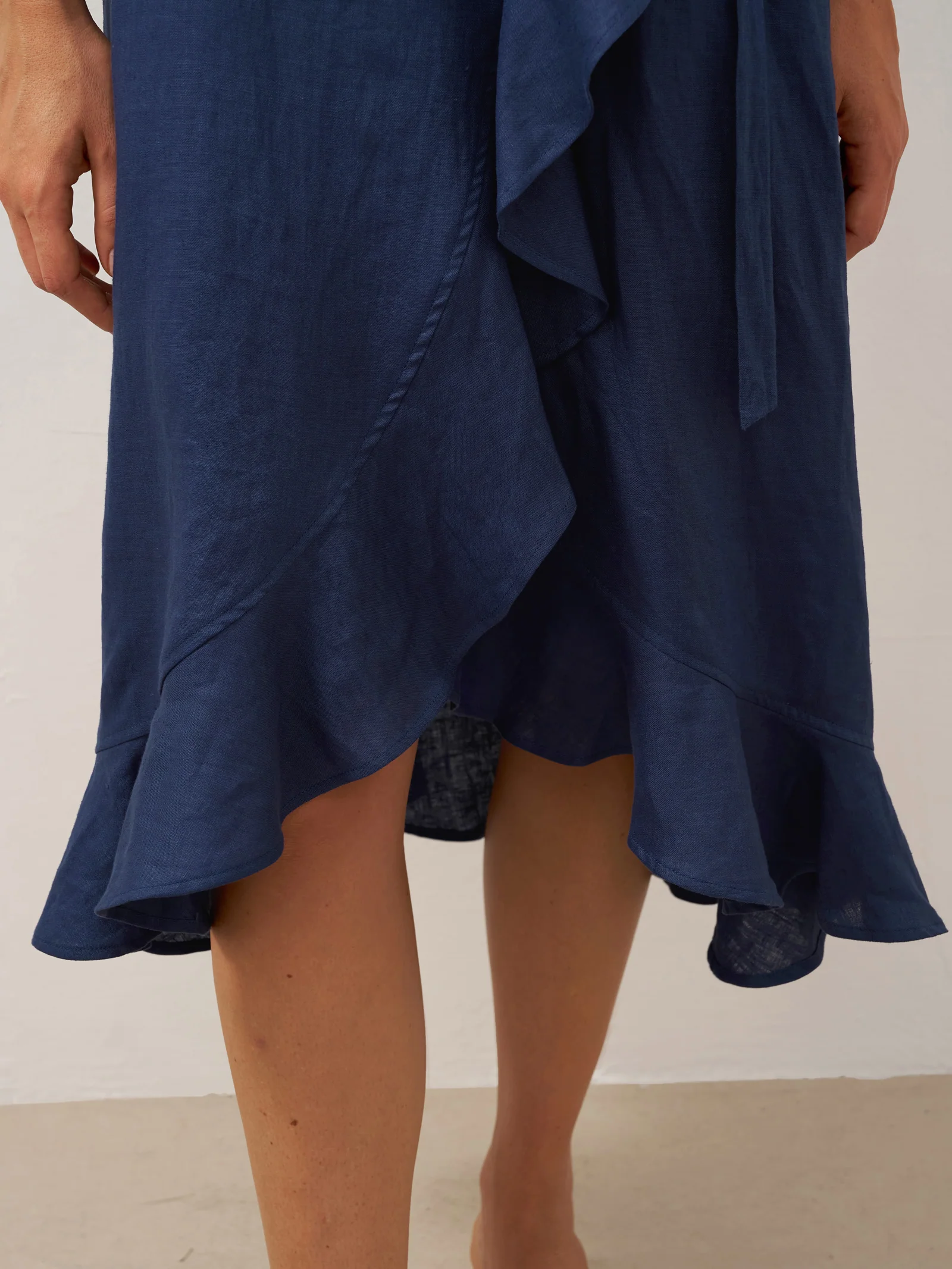 100% Linen V-Neck One-Piece Ruffle Hem Maxi Dress MAYA - Image 17
