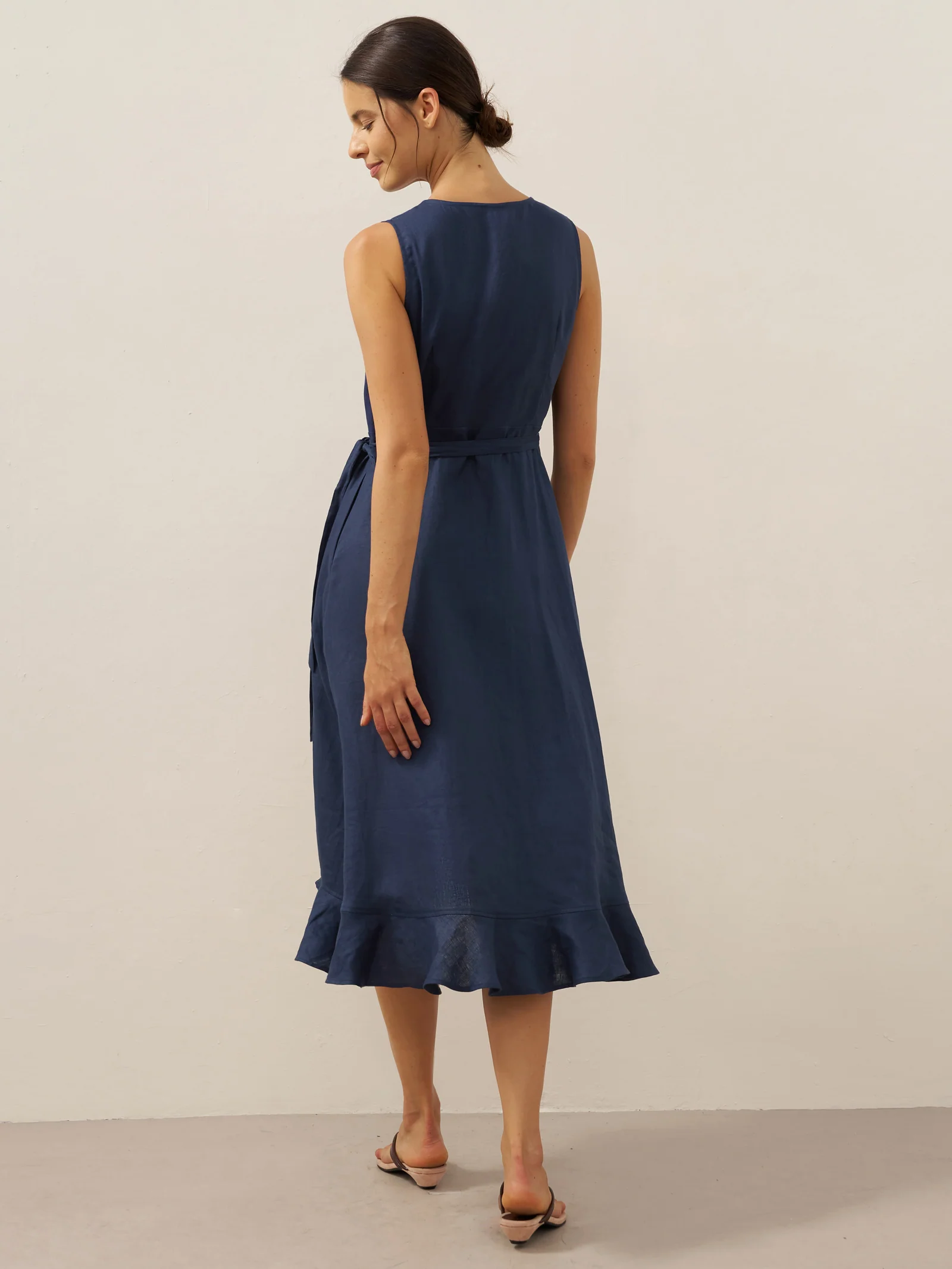 100% Linen V-Neck One-Piece Ruffle Hem Maxi Dress MAYA - Image 7