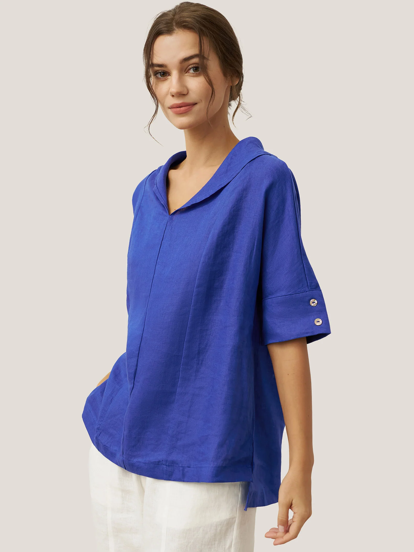 100% Linen V-Neck Short Sleeve Shirt SIERRA - Image 7