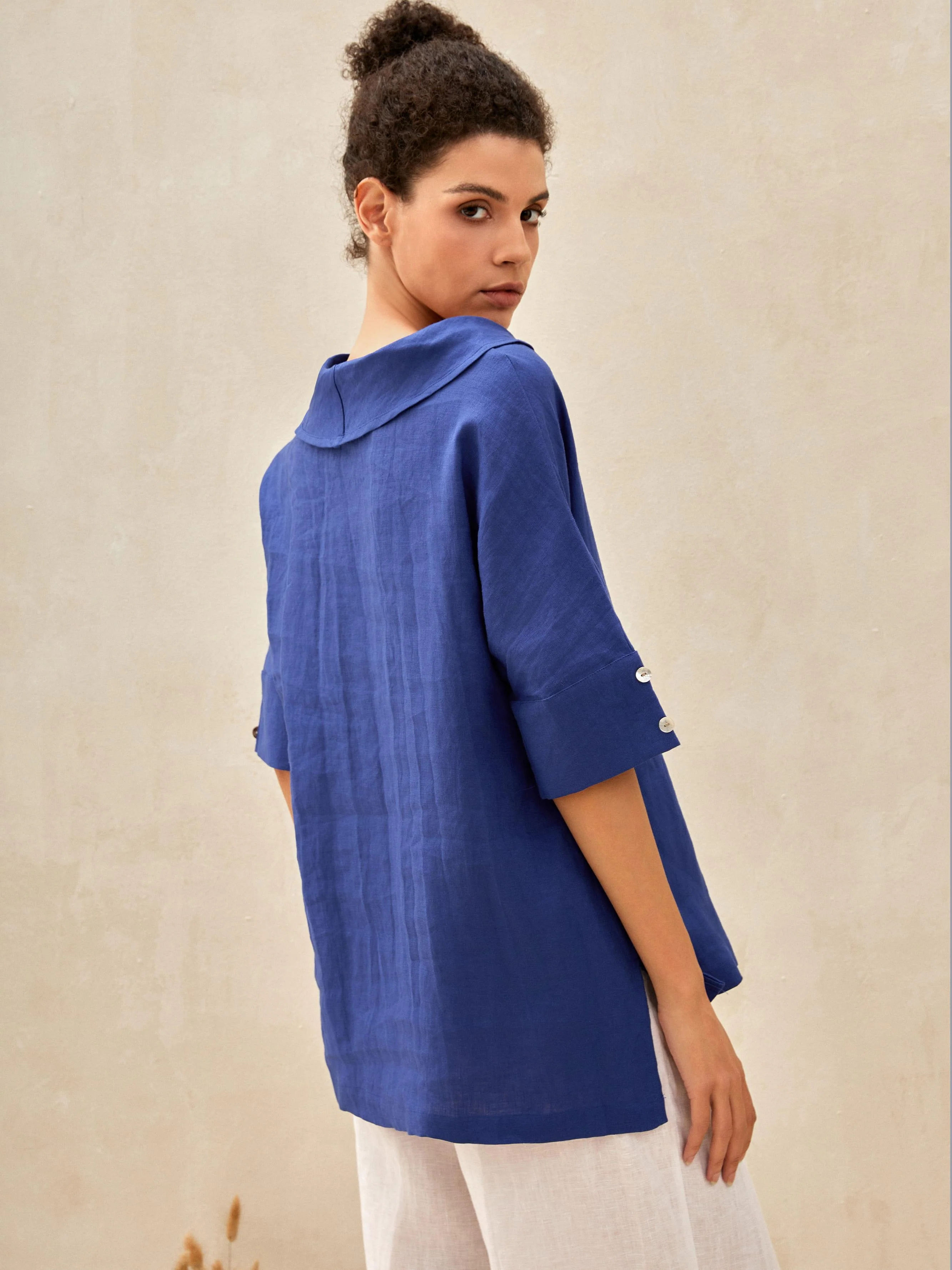 100% Linen V-Neck Short Sleeve Shirt SIERRA - Image 9