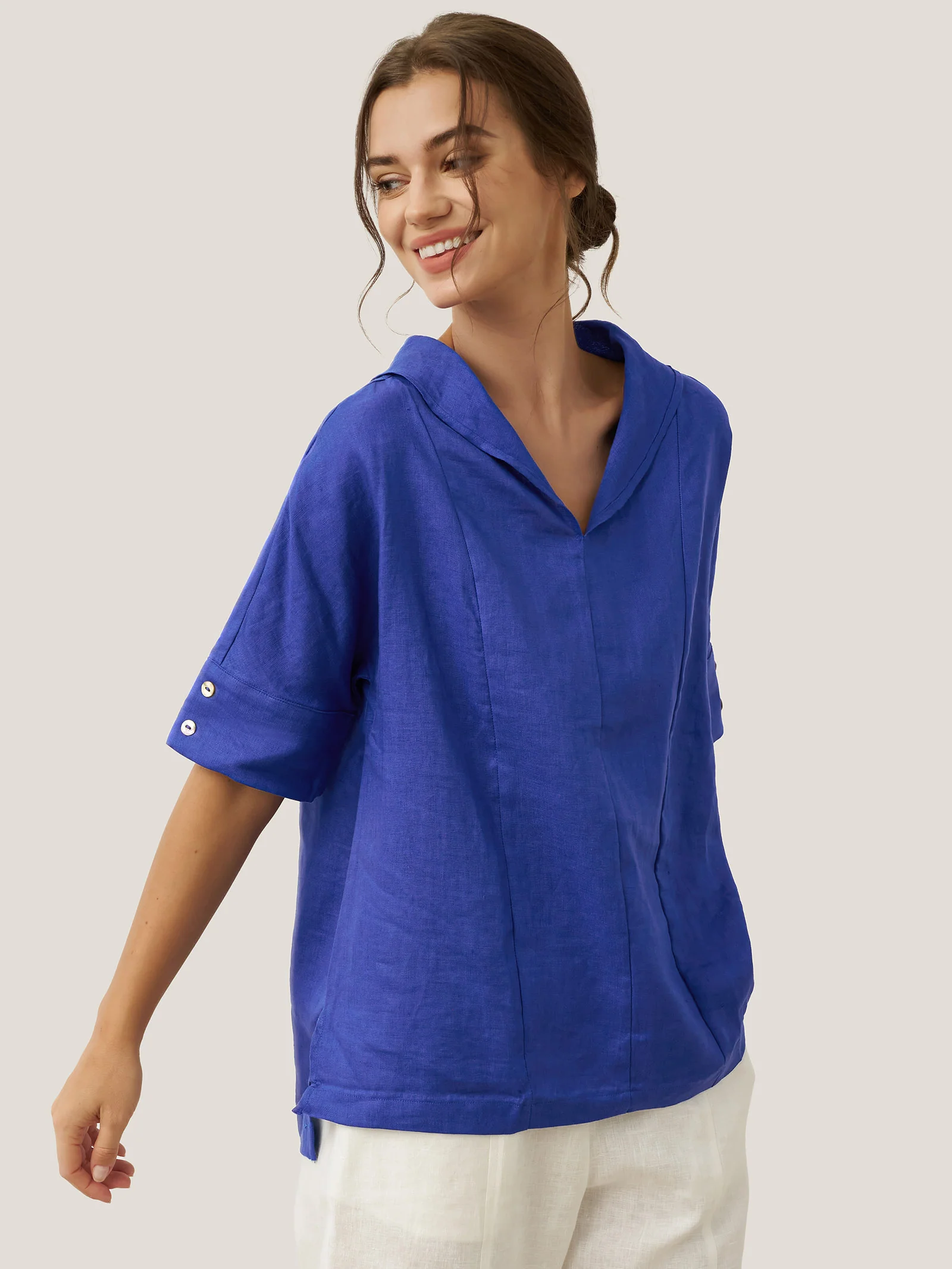 100% Linen V-Neck Short Sleeve Shirt SIERRA - Image 12