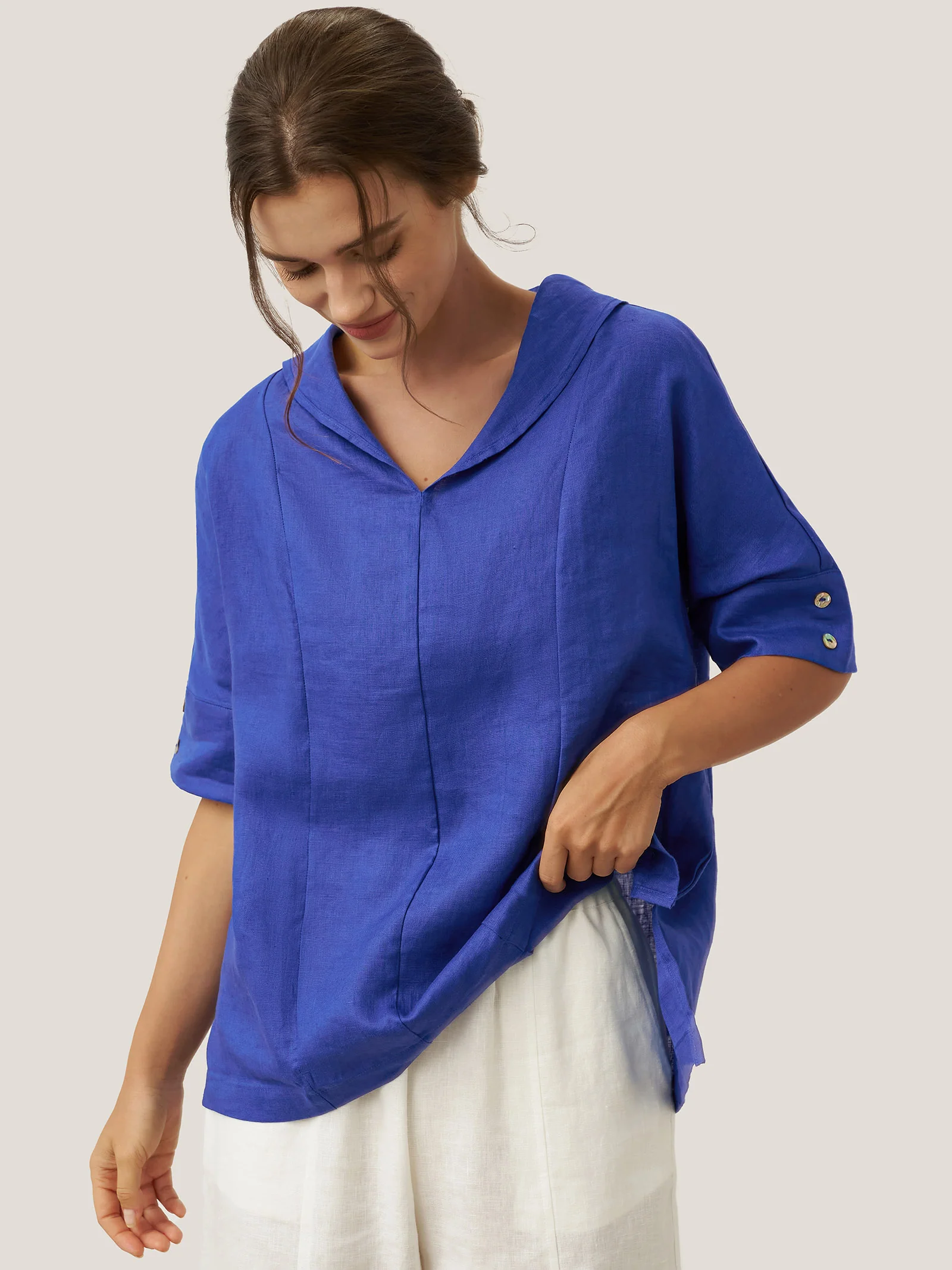 100% Linen V-Neck Short Sleeve Shirt SIERRA - Image 13