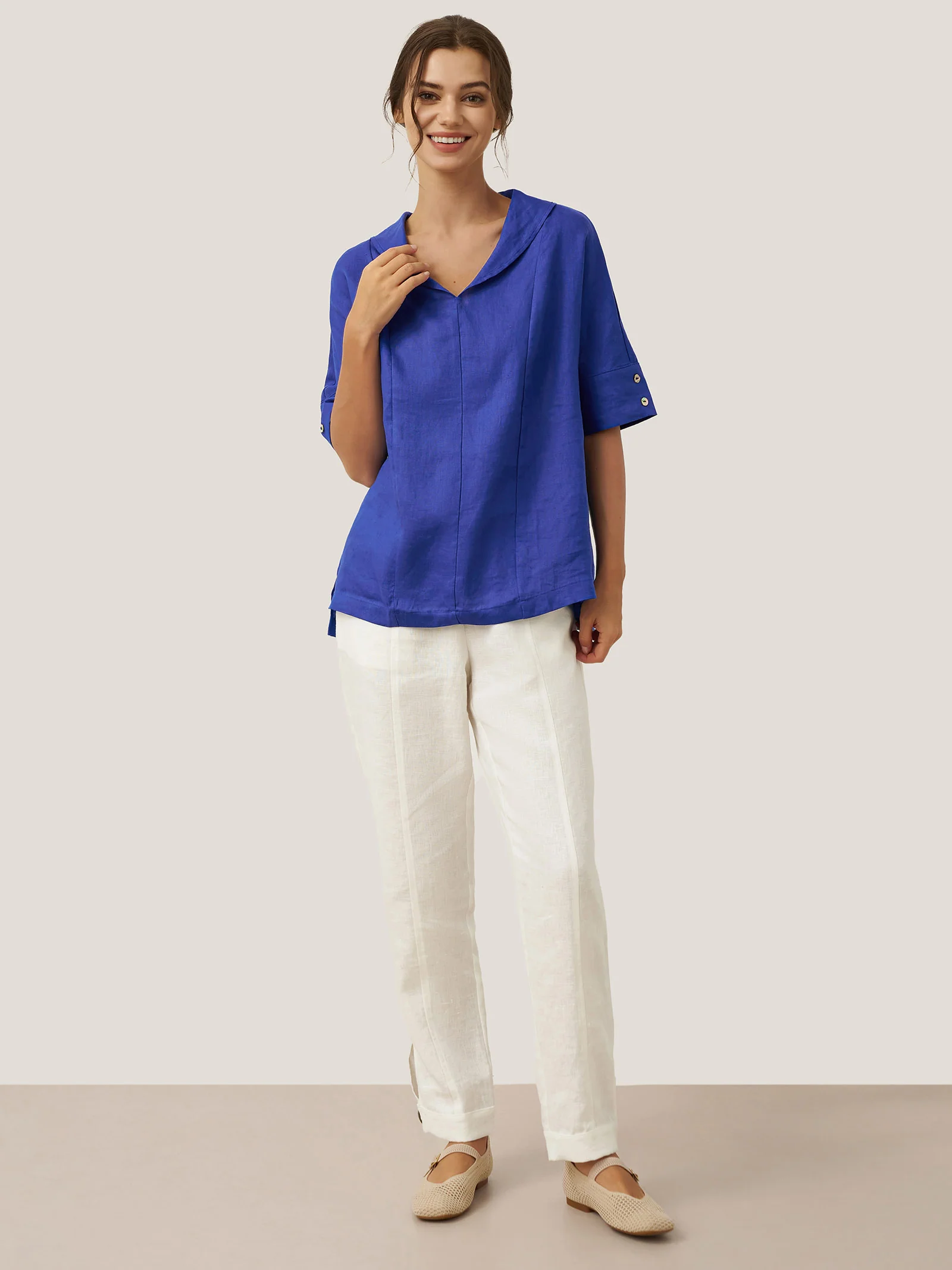 100% Linen V-Neck Short Sleeve Shirt SIERRA - Image 14