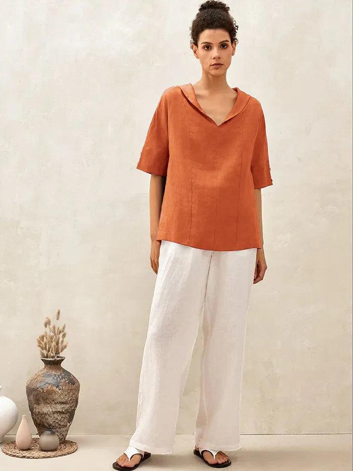 100% Linen V-Neck Short Sleeve Shirt SIERRA - Image 23