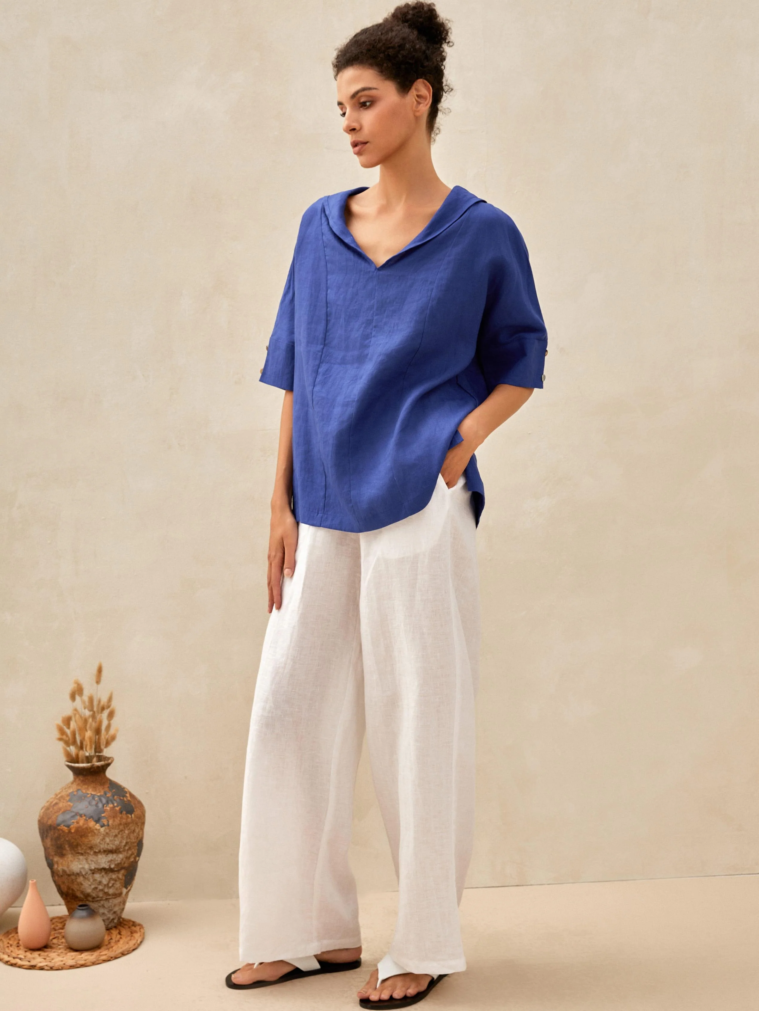 100% Linen V-Neck Short Sleeve Shirt SIERRA - Image 15