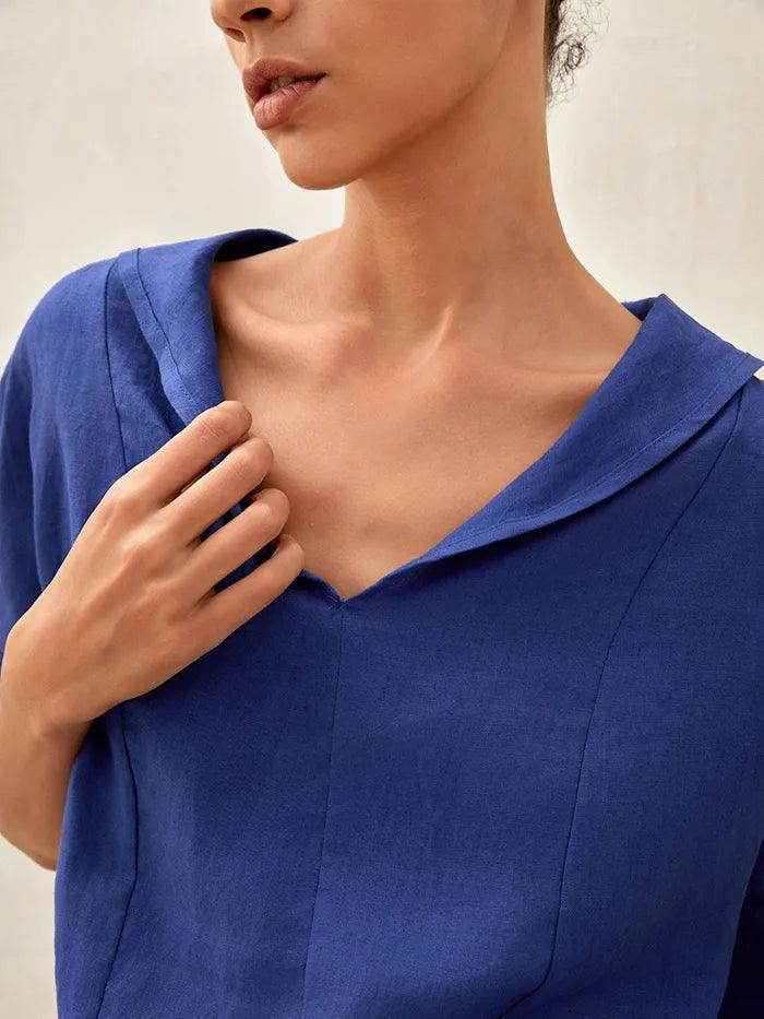 100% Linen V-Neck Short Sleeve Shirt SIERRA - Image 19