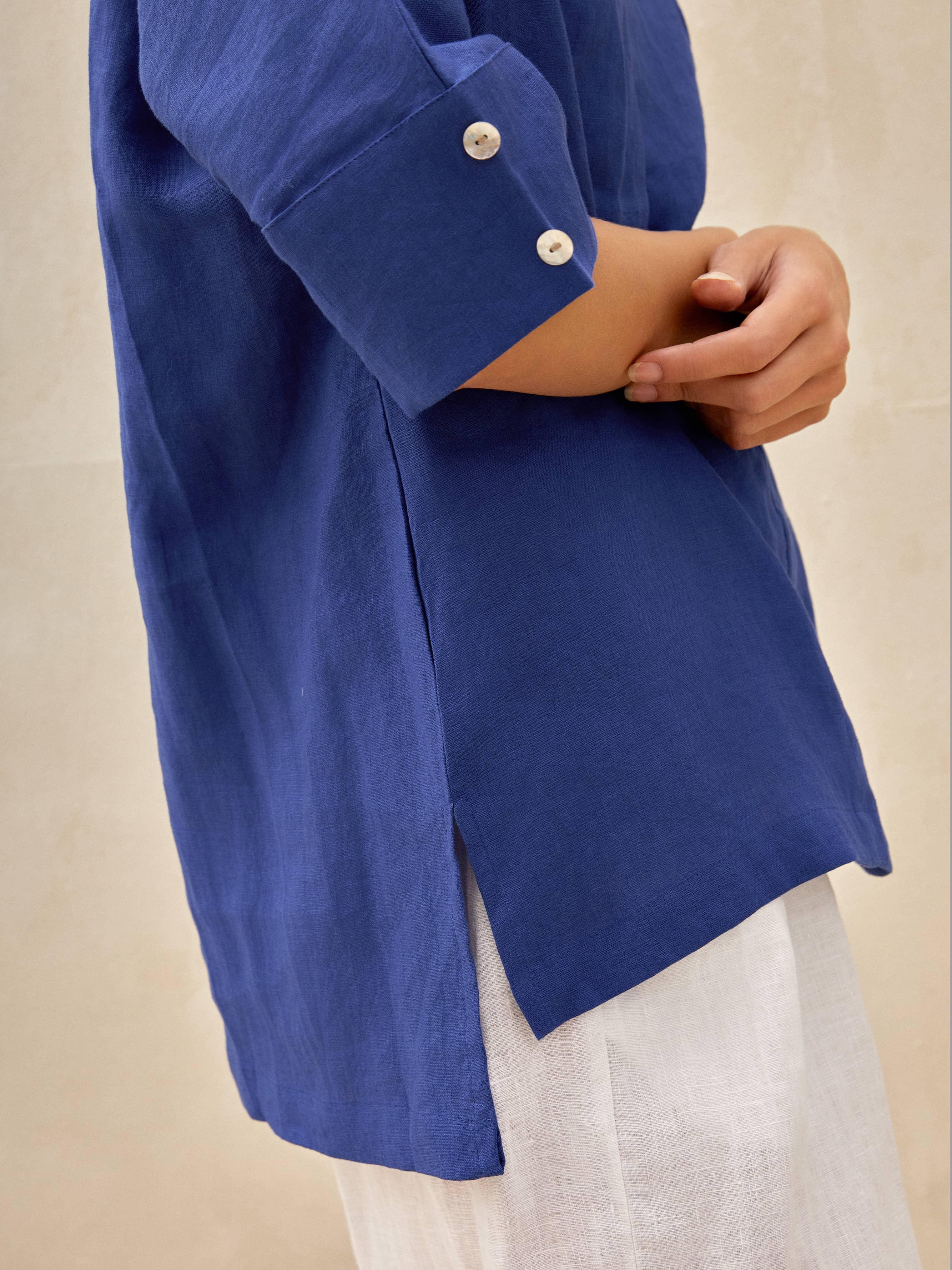 100% Linen V-Neck Short Sleeve Shirt SIERRA - Image 20