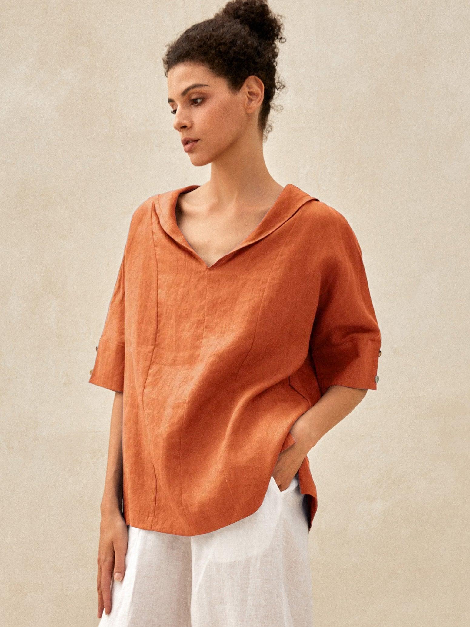100% Linen V-Neck Short Sleeve Shirt SIERRA - Image 21