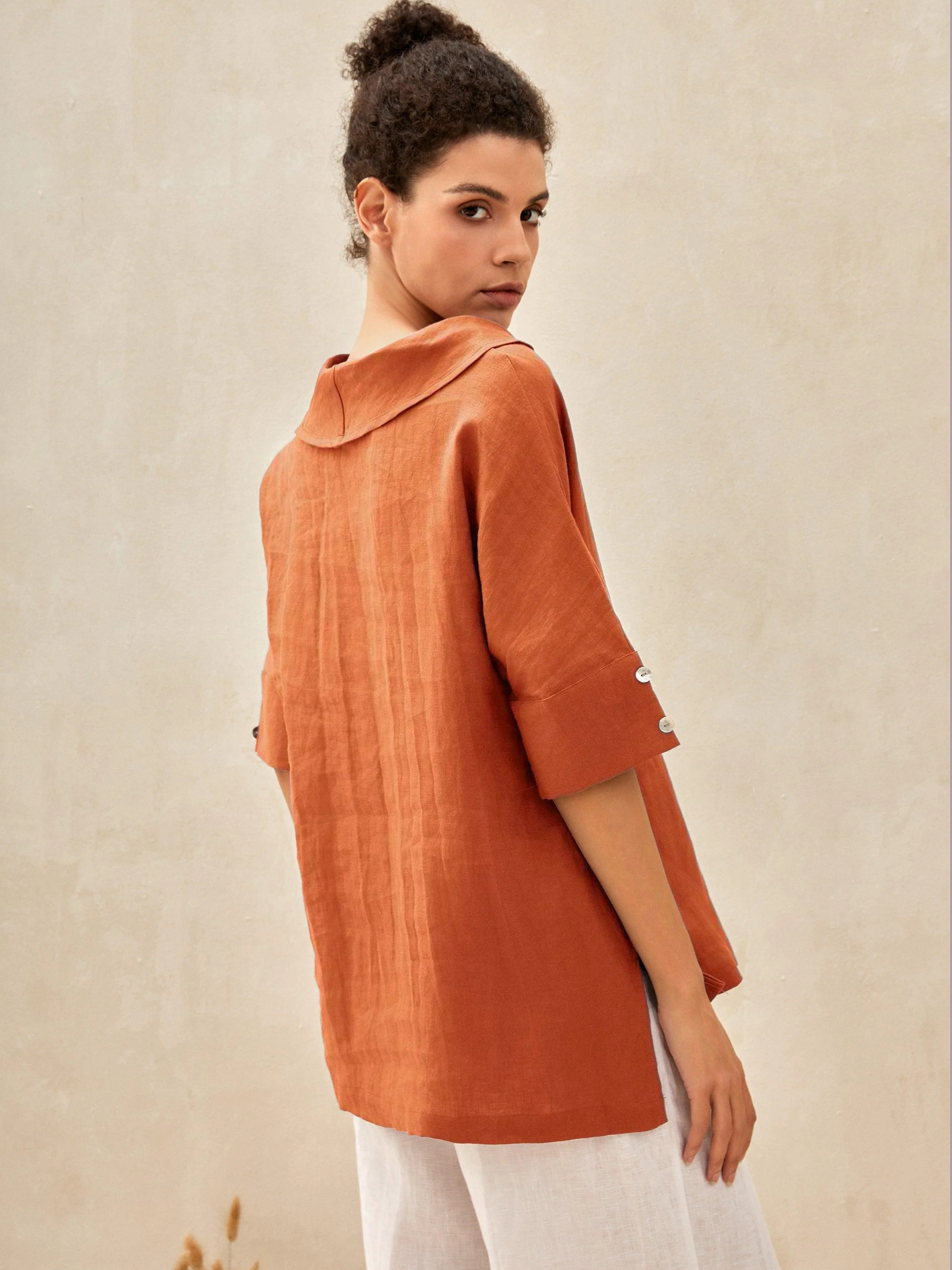 100% Linen V-Neck Short Sleeve Shirt SIERRA - Image 22