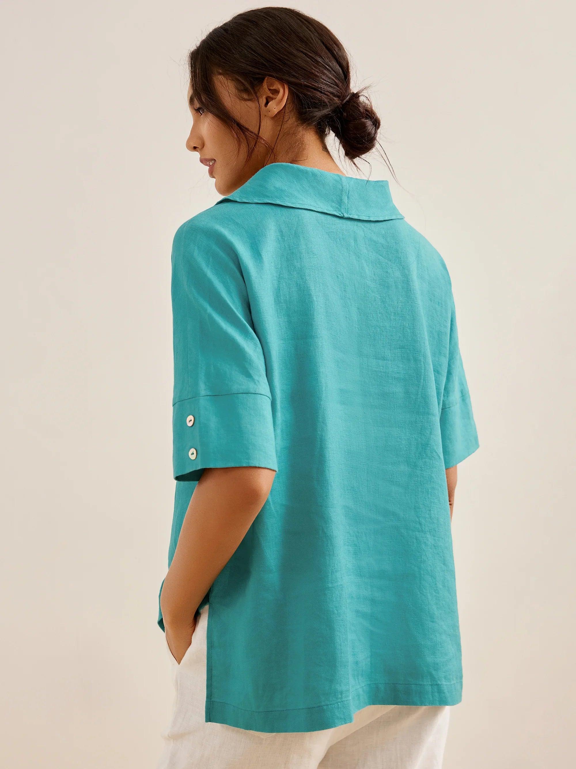 100% Linen V-Neck Short Sleeve Shirt SIERRA - Image 3