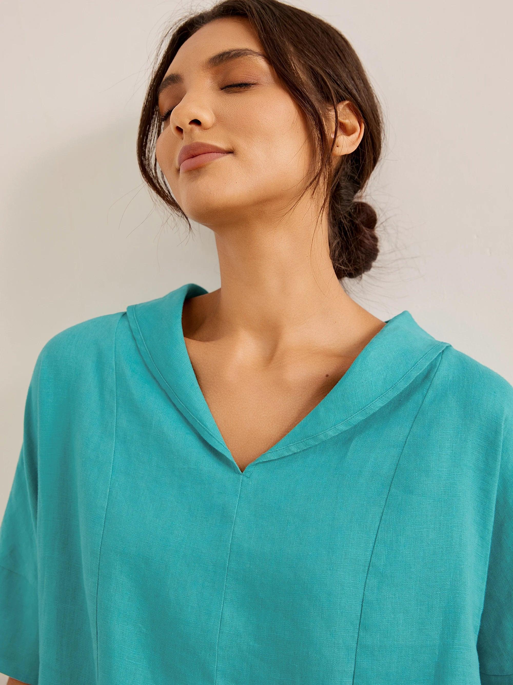 100% Linen V-Neck Short Sleeve Shirt SIERRA - Image 4