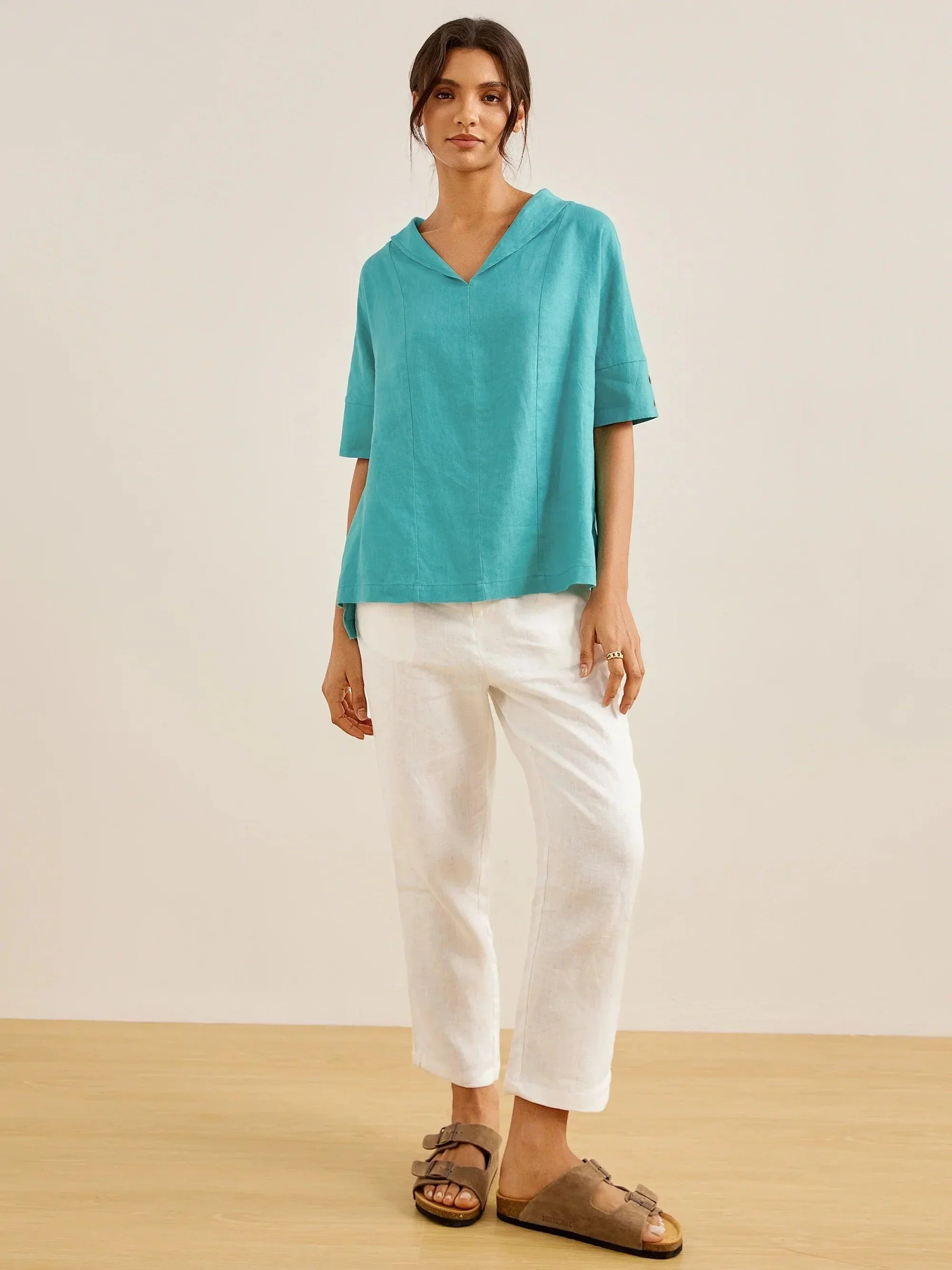 100% Linen V-Neck Short Sleeve Shirt SIERRA - Image 5