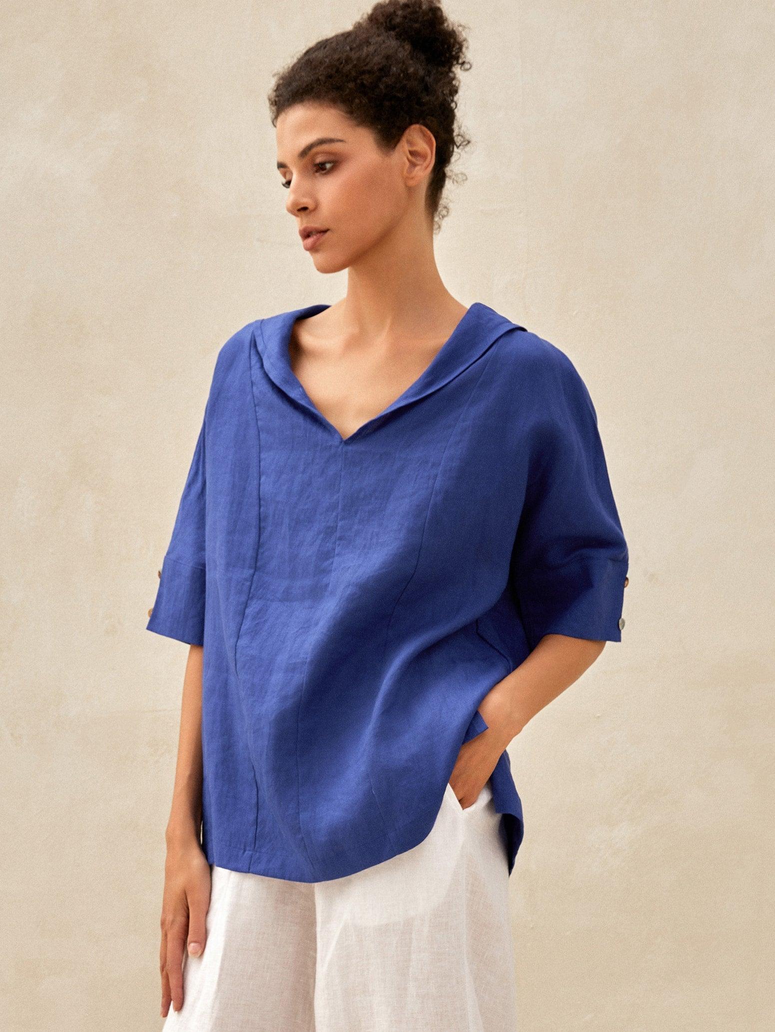 100% Linen V-Neck Short Sleeve Shirt SIERRA - Image 8