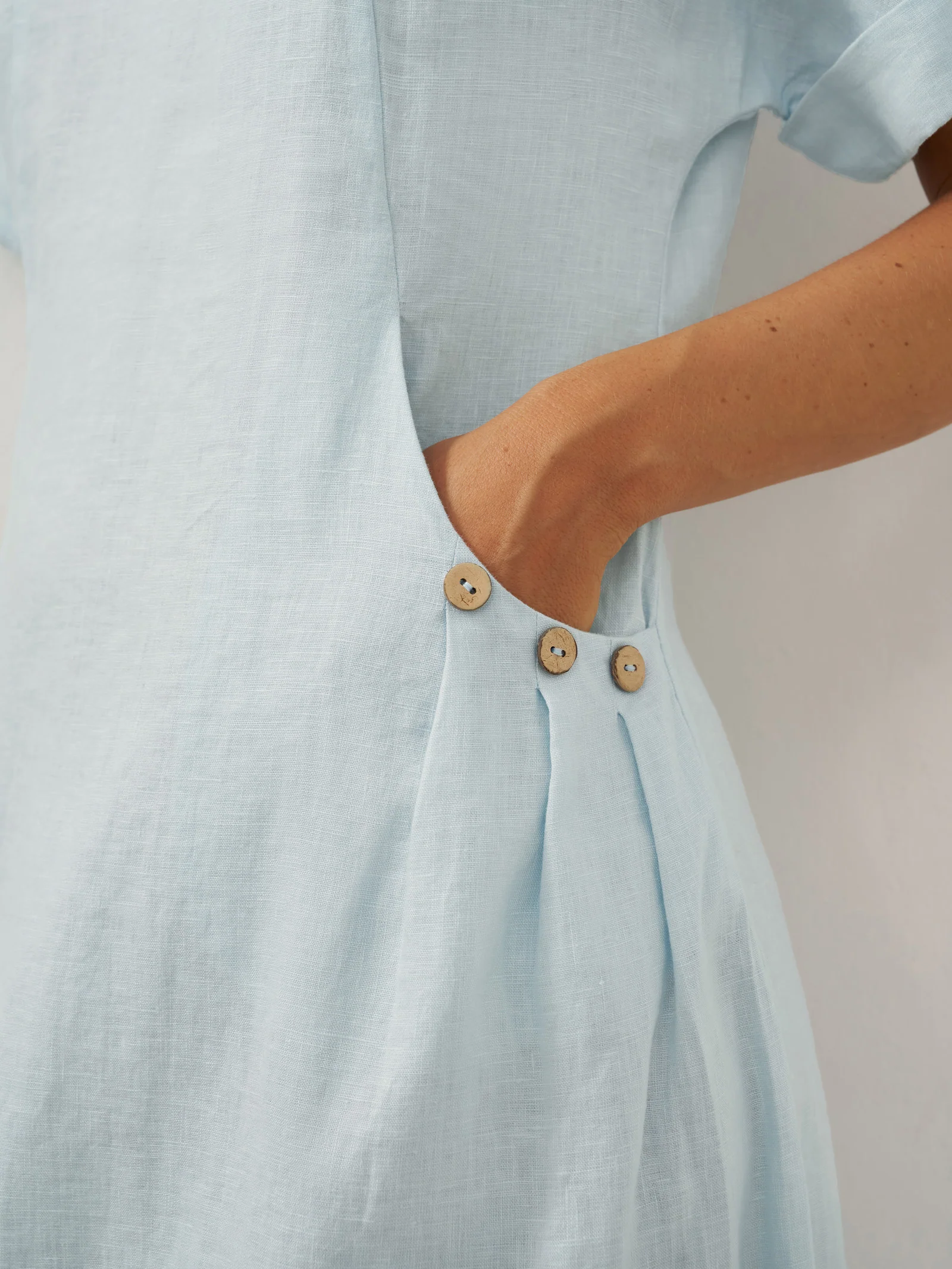 100% Linen Vintage A-Line Button Detail Maxi Dress AMIN - Image 9