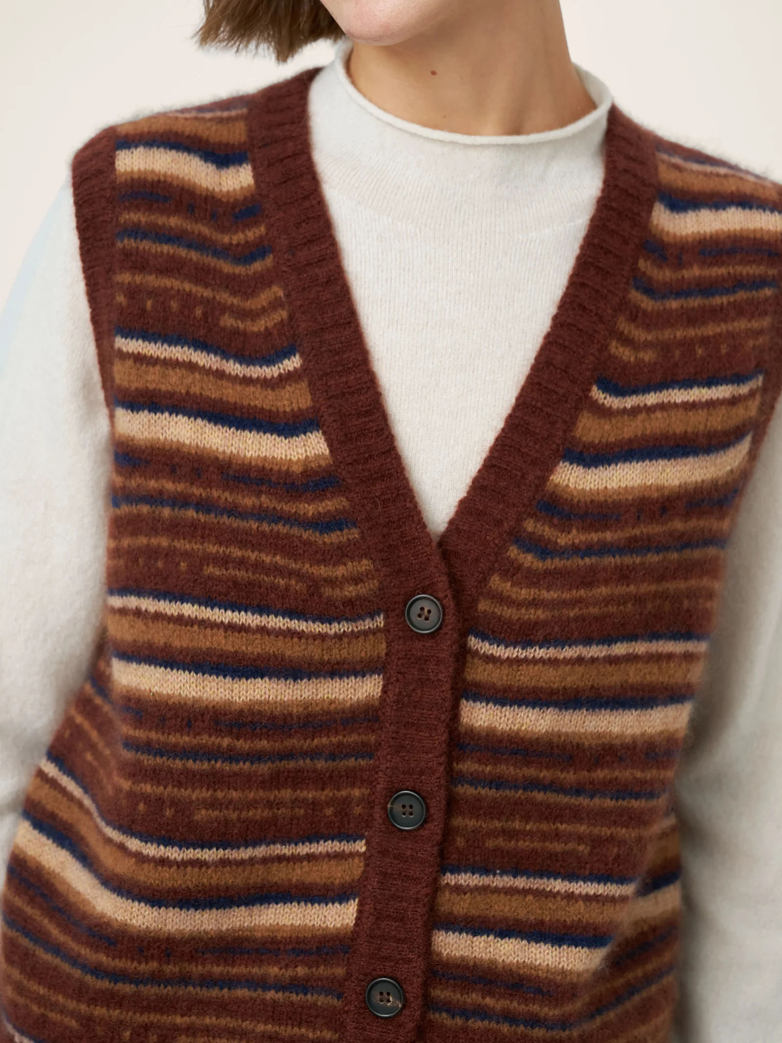 Mongolian Cashmere and Mulberry Silk Colorblock Stripe Button-Front Vest SOPHIE - Image 6