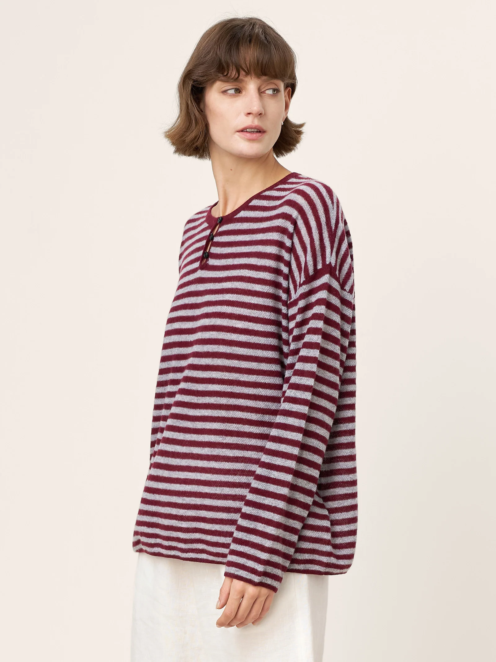 100% Mongolian Cashmere Drop Shoulder Stripe Knit Top RAINA - Image 10