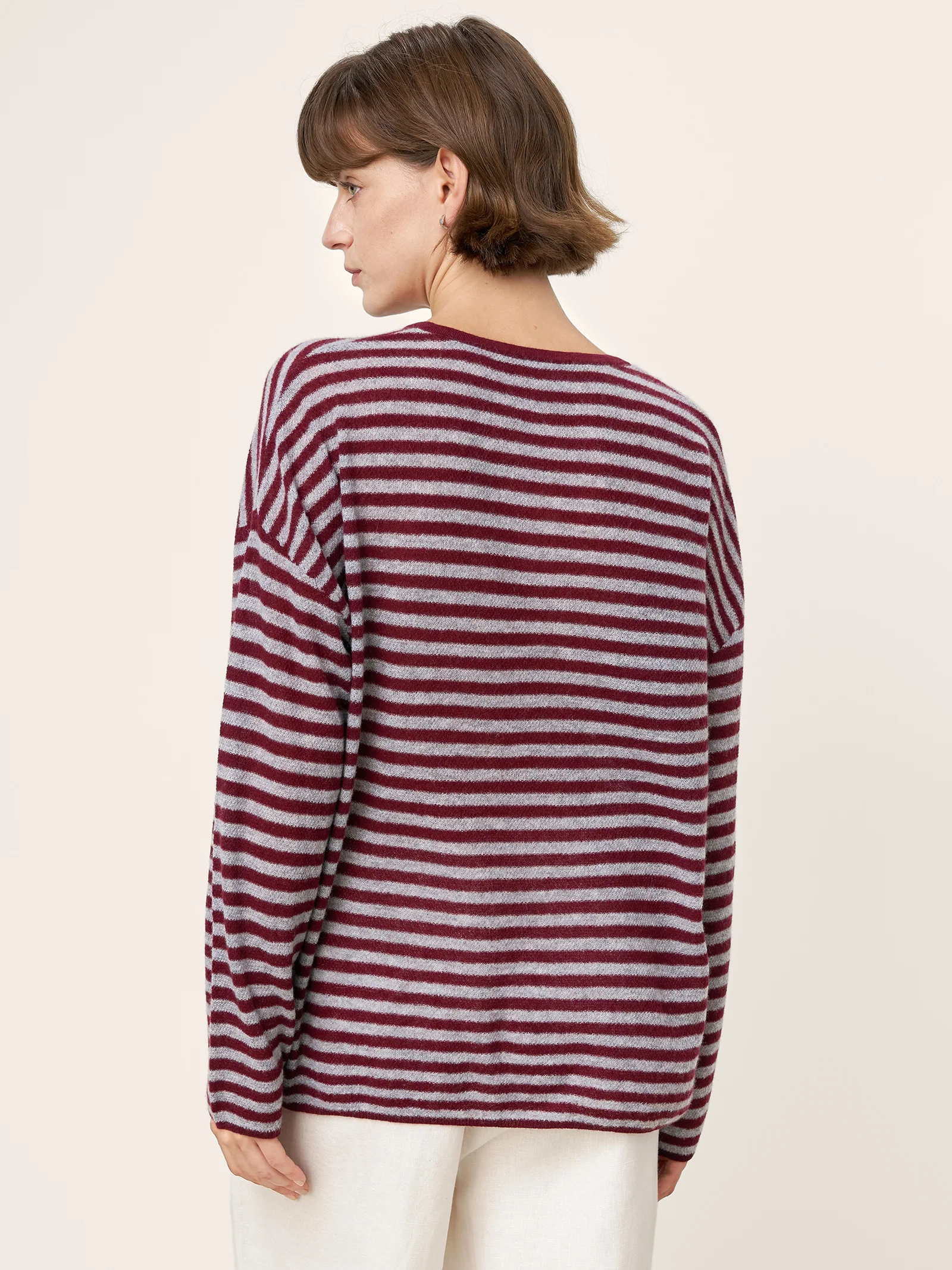 100% Mongolian Cashmere Drop Shoulder Stripe Knit Top RAINA - Image 11