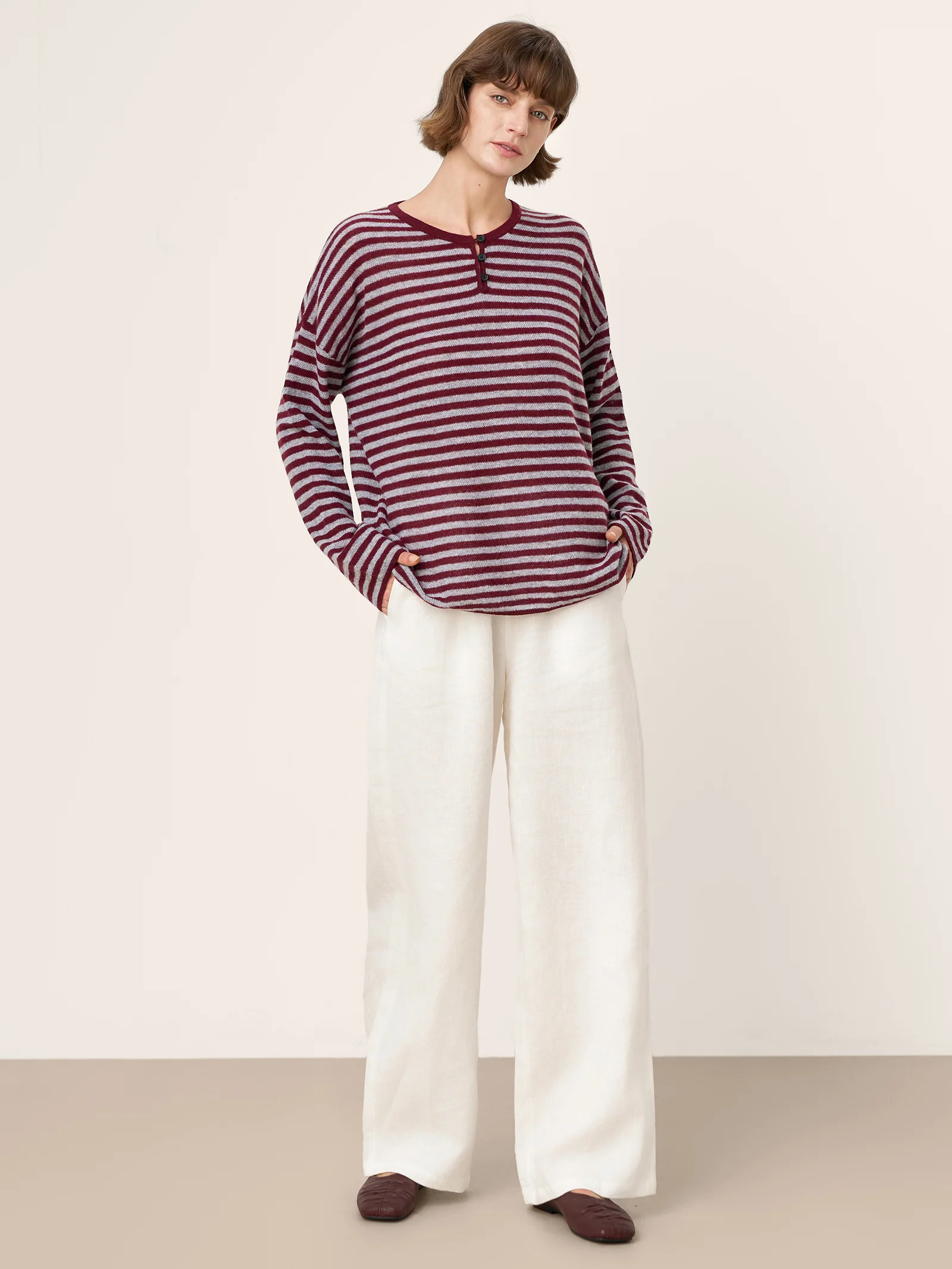 100% Mongolian Cashmere Drop Shoulder Stripe Knit Top RAINA - Image 12