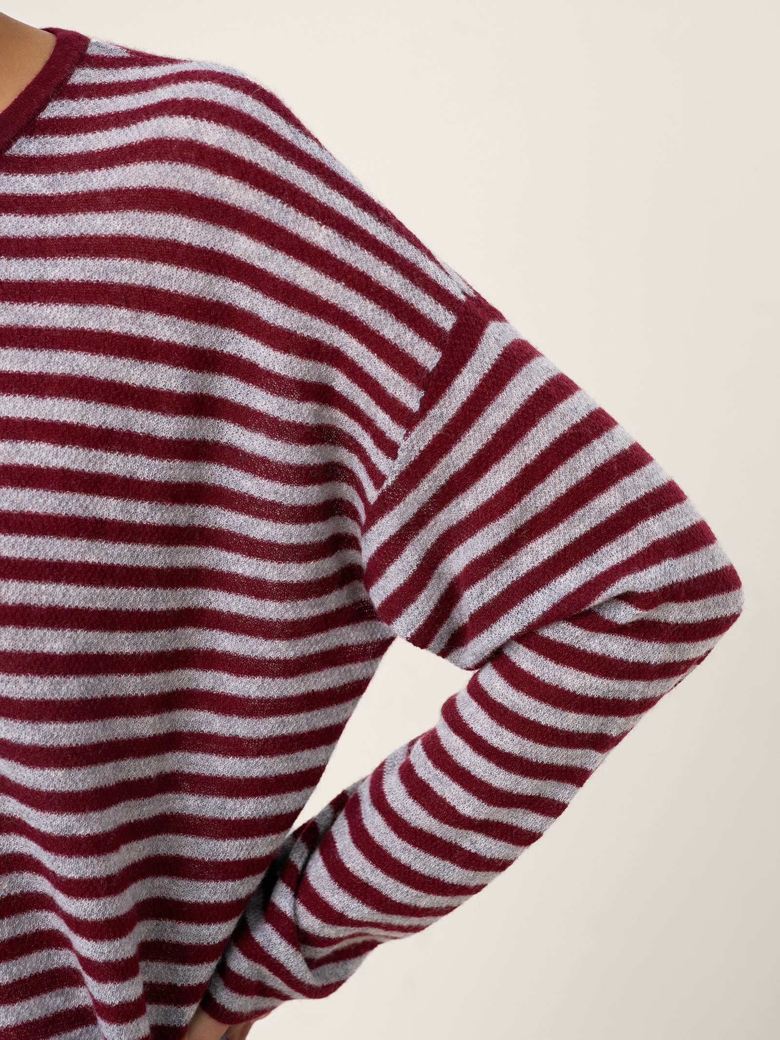100% Mongolian Cashmere Drop Shoulder Stripe Knit Top RAINA - Image 14