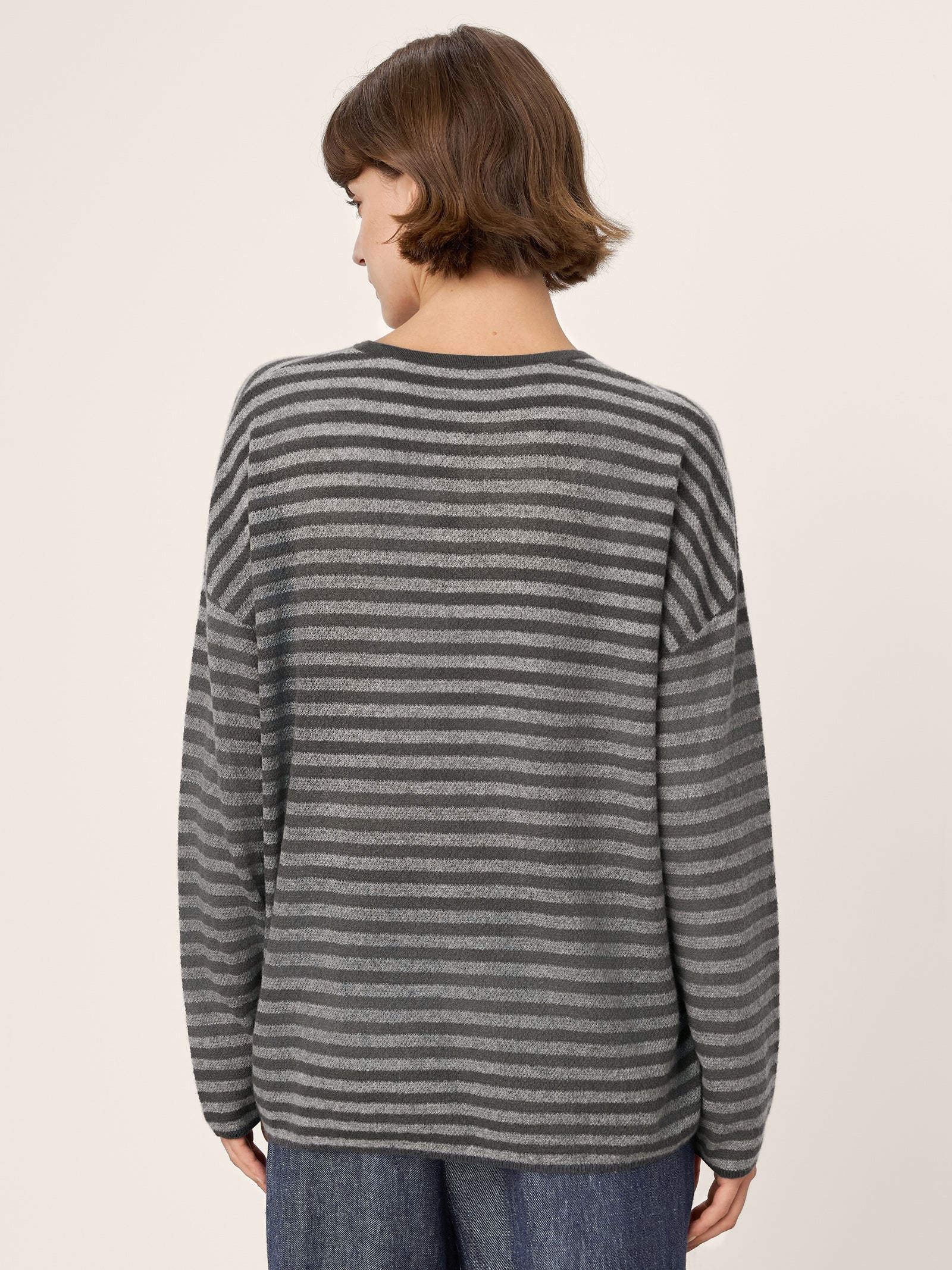 100% Mongolian Cashmere Drop Shoulder Stripe Knit Top RAINA - Image 4