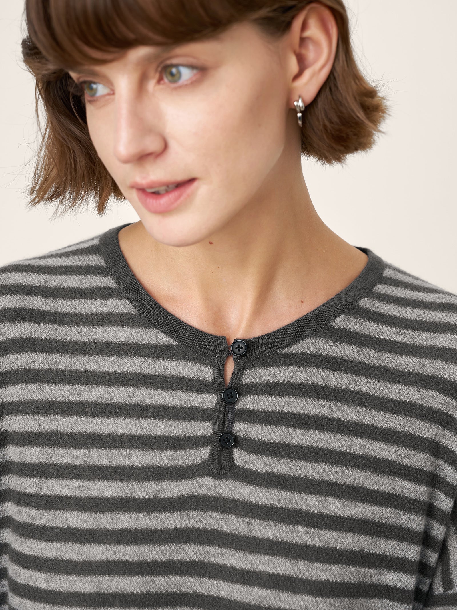 100% Mongolian Cashmere Drop Shoulder Stripe Knit Top RAINA - Image 6