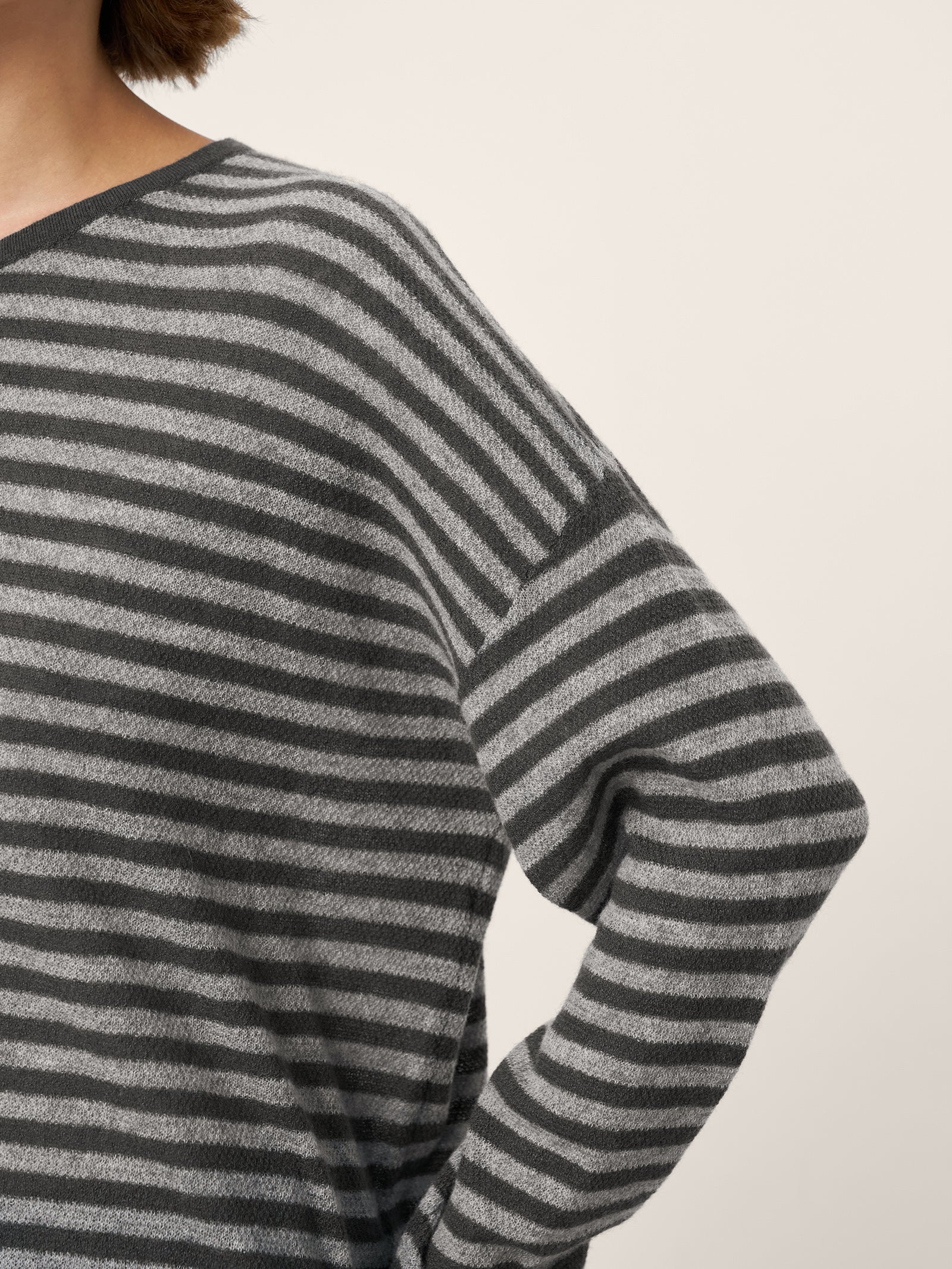 100% Mongolian Cashmere Drop Shoulder Stripe Knit Top RAINA - Image 7