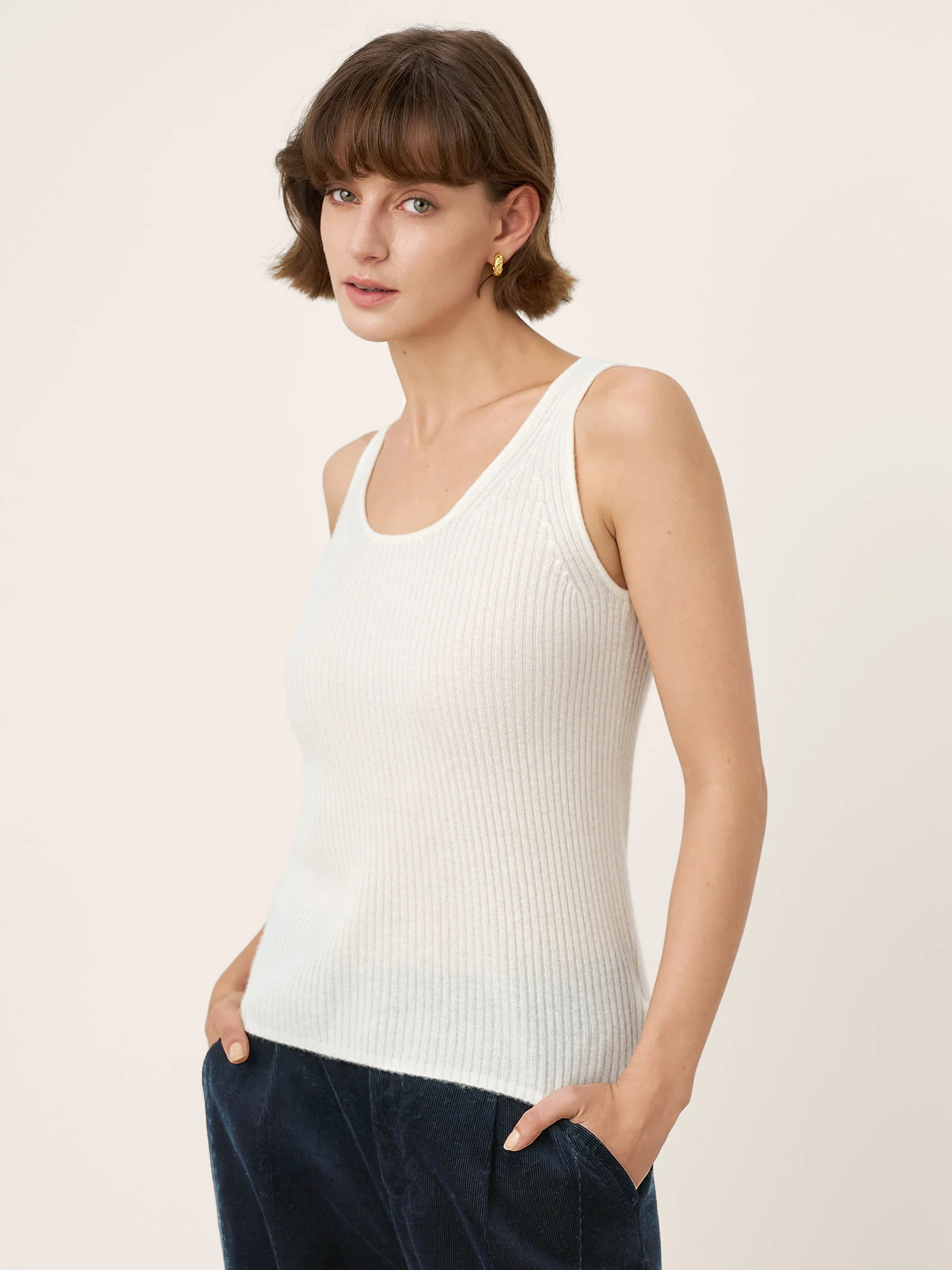 100% Mongolian Cashmere Versatile Crew Neck Tank Top VIVIANA - Image 17