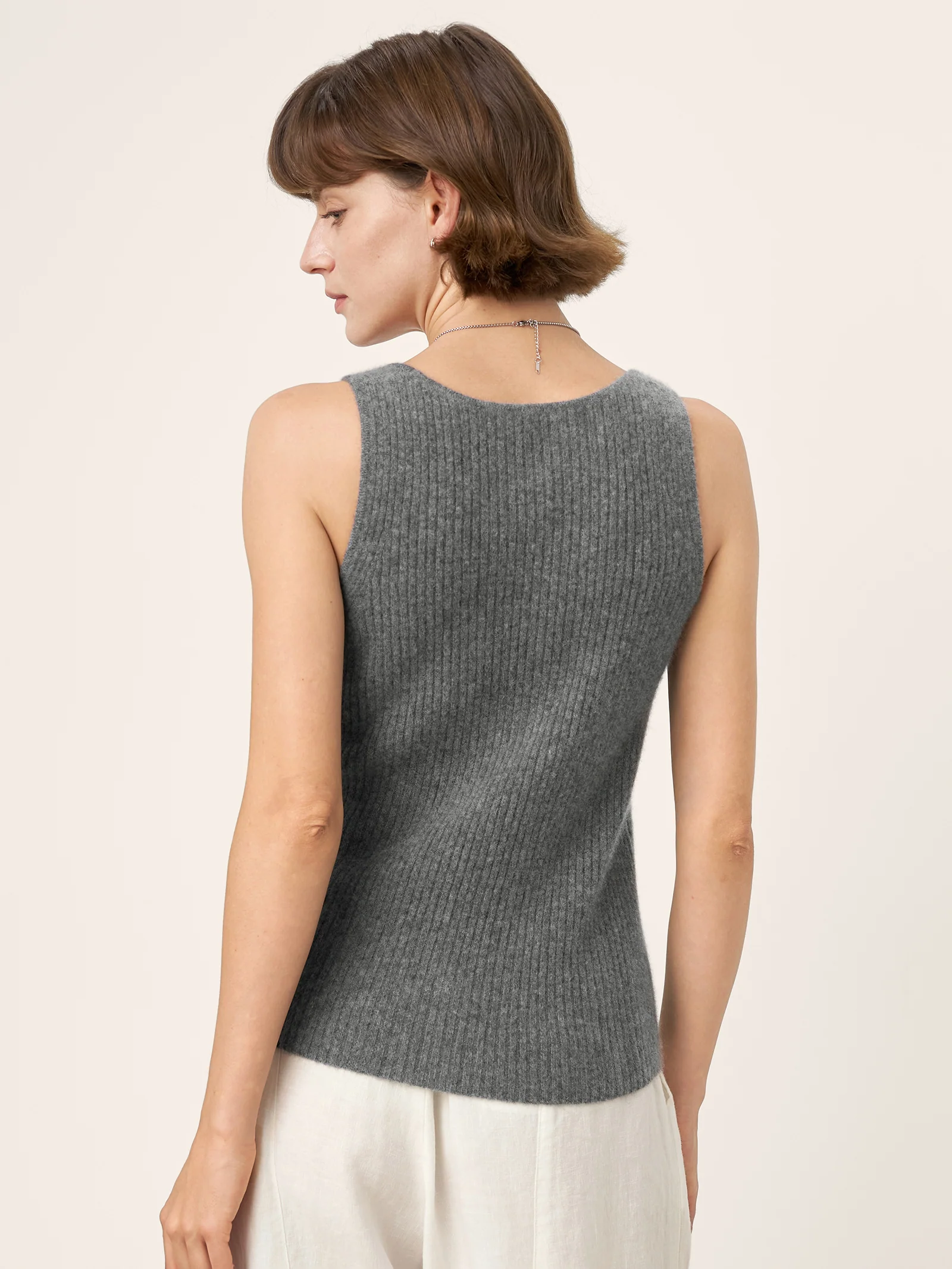 100% Mongolian Cashmere Versatile Crew Neck Tank Top VIVIANA - Image 3