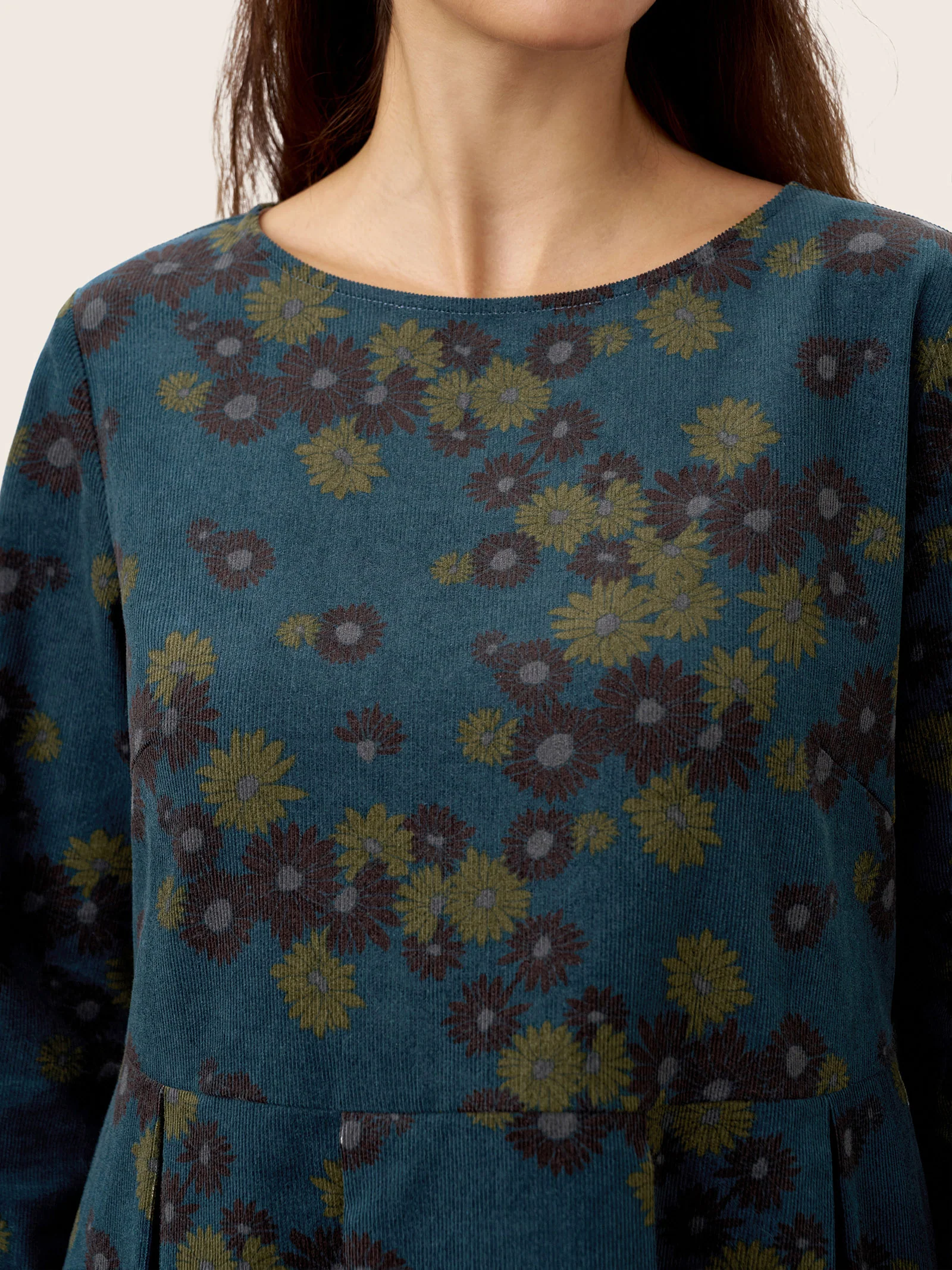 100% Organic Cotton Ruched Print Boat Neck Midi Dress CRESSIDA - Image 6